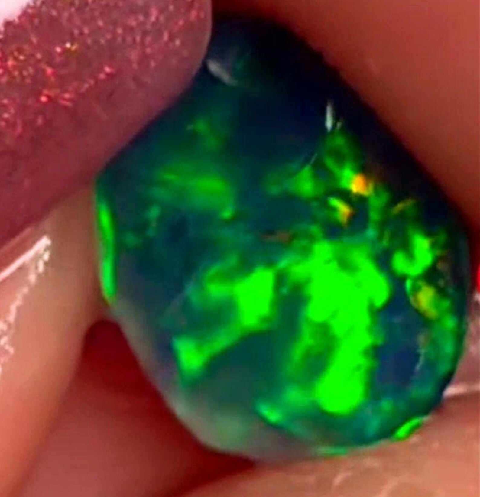 CUSTOM NEON Natural Australian Black Opal Ring Solid Gold,  thumbnail 9