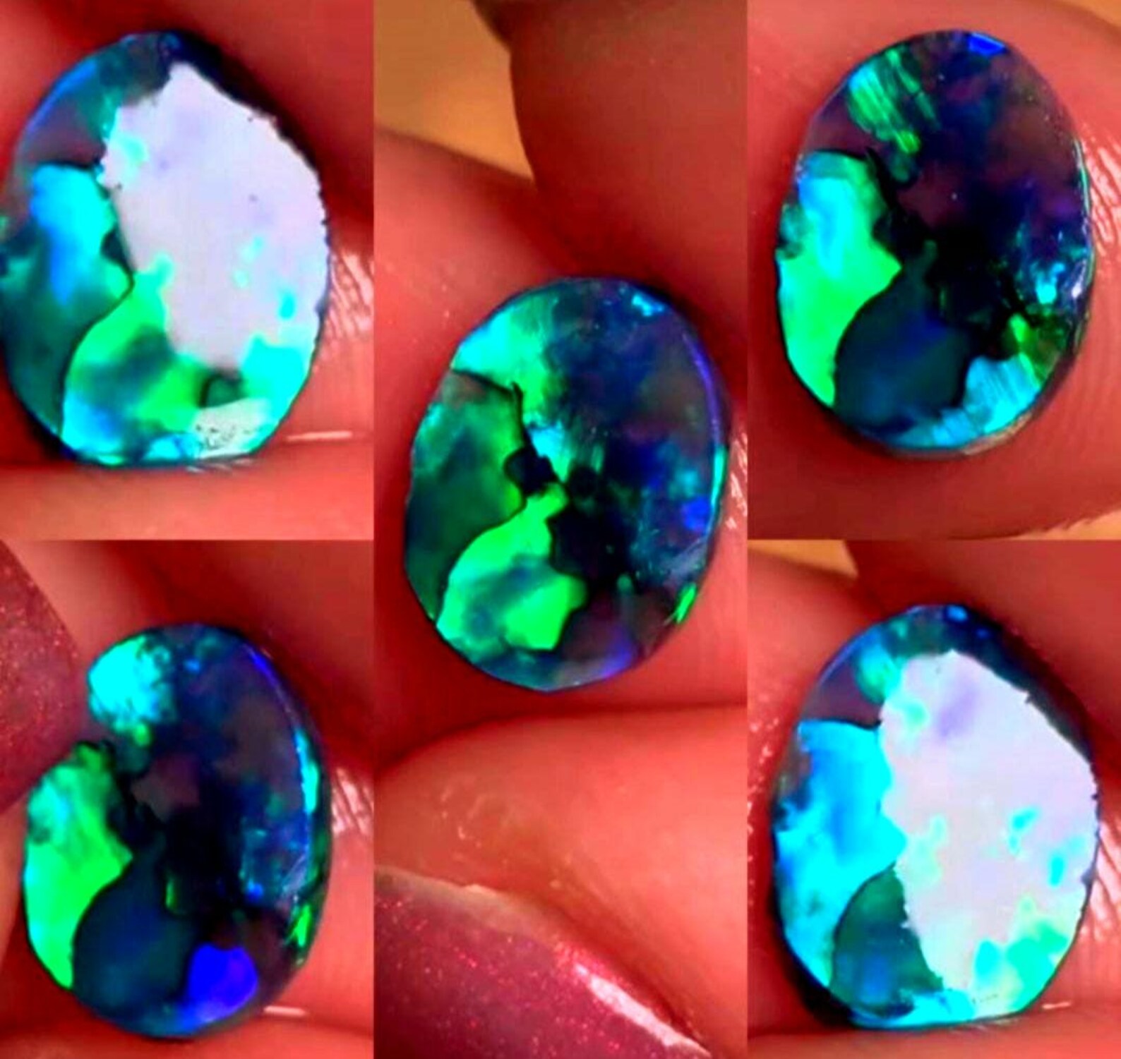 CUSTOM NEON Natural Australian Black Opal Ring Solid Gold,  thumbnail 4