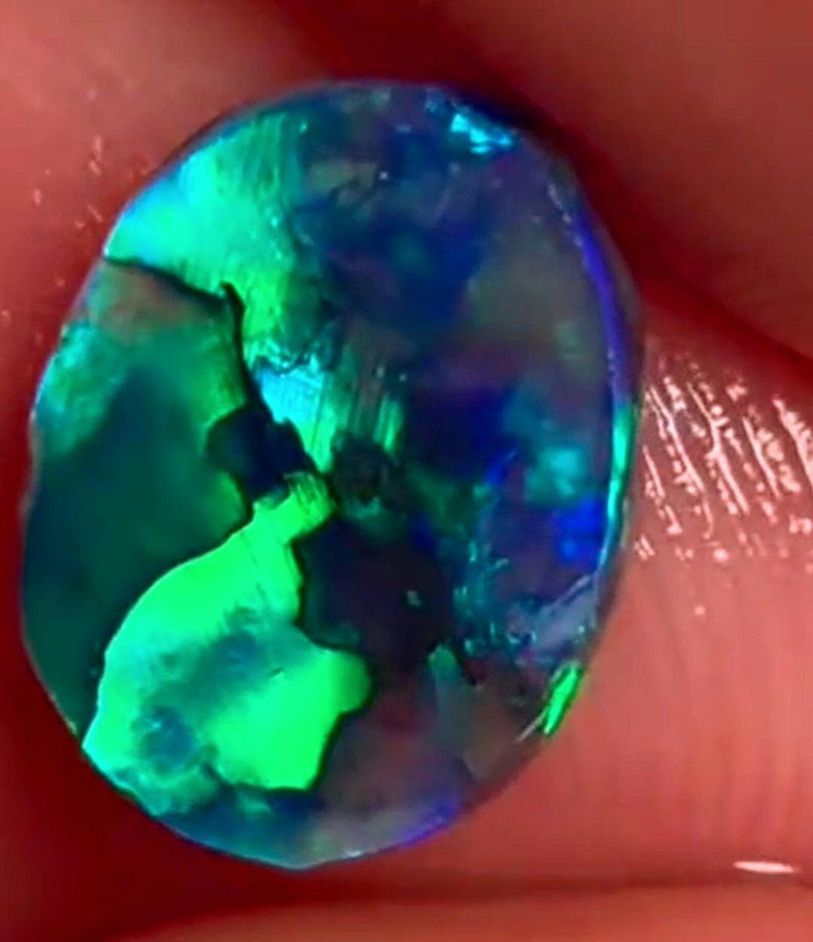 CUSTOM NEON Natural Australian Black Opal Ring Solid Gold,  thumbnail 3