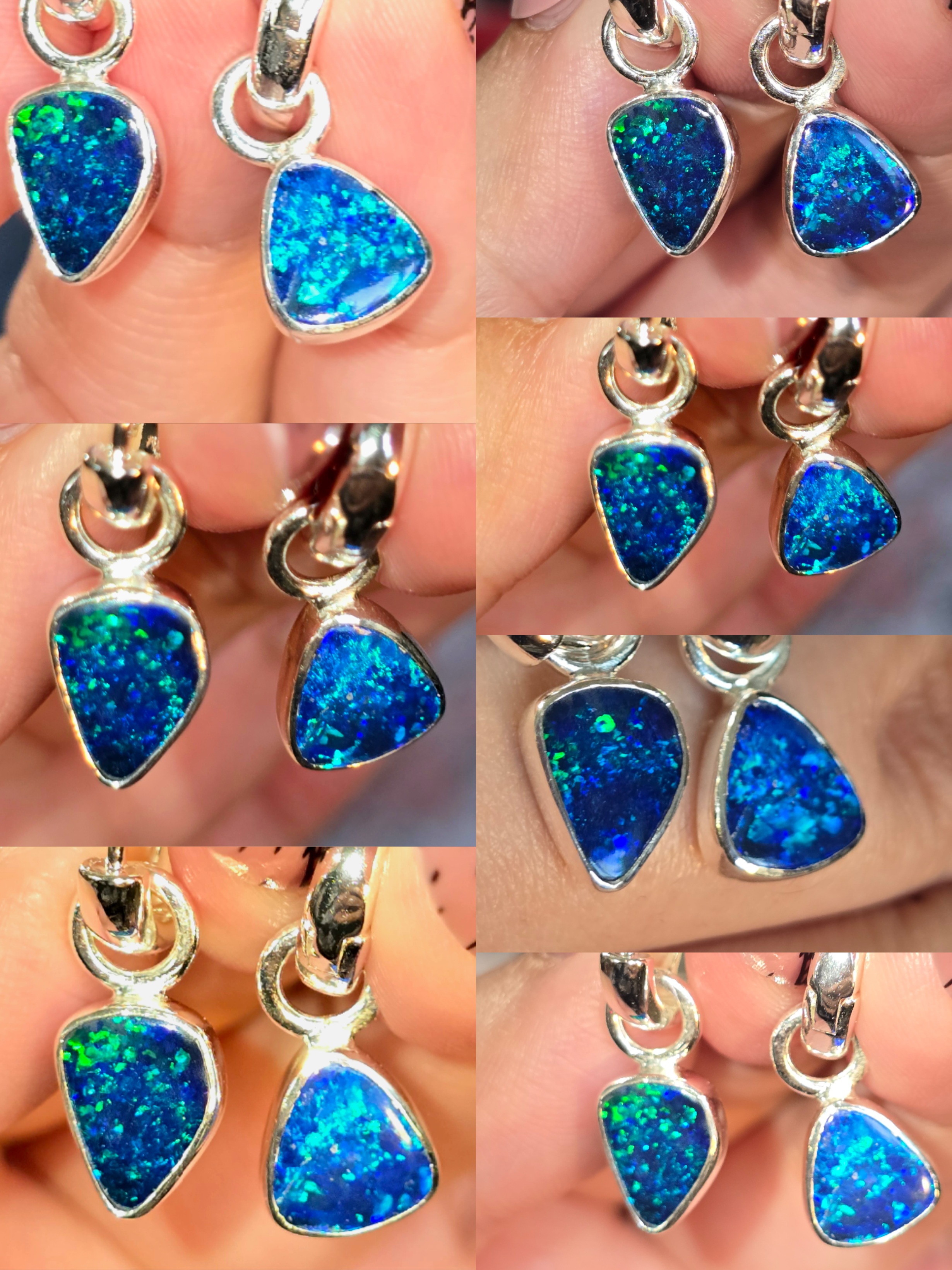 Natural Australian Opal Hoops 925 sterling silver 10 thumbnail 5