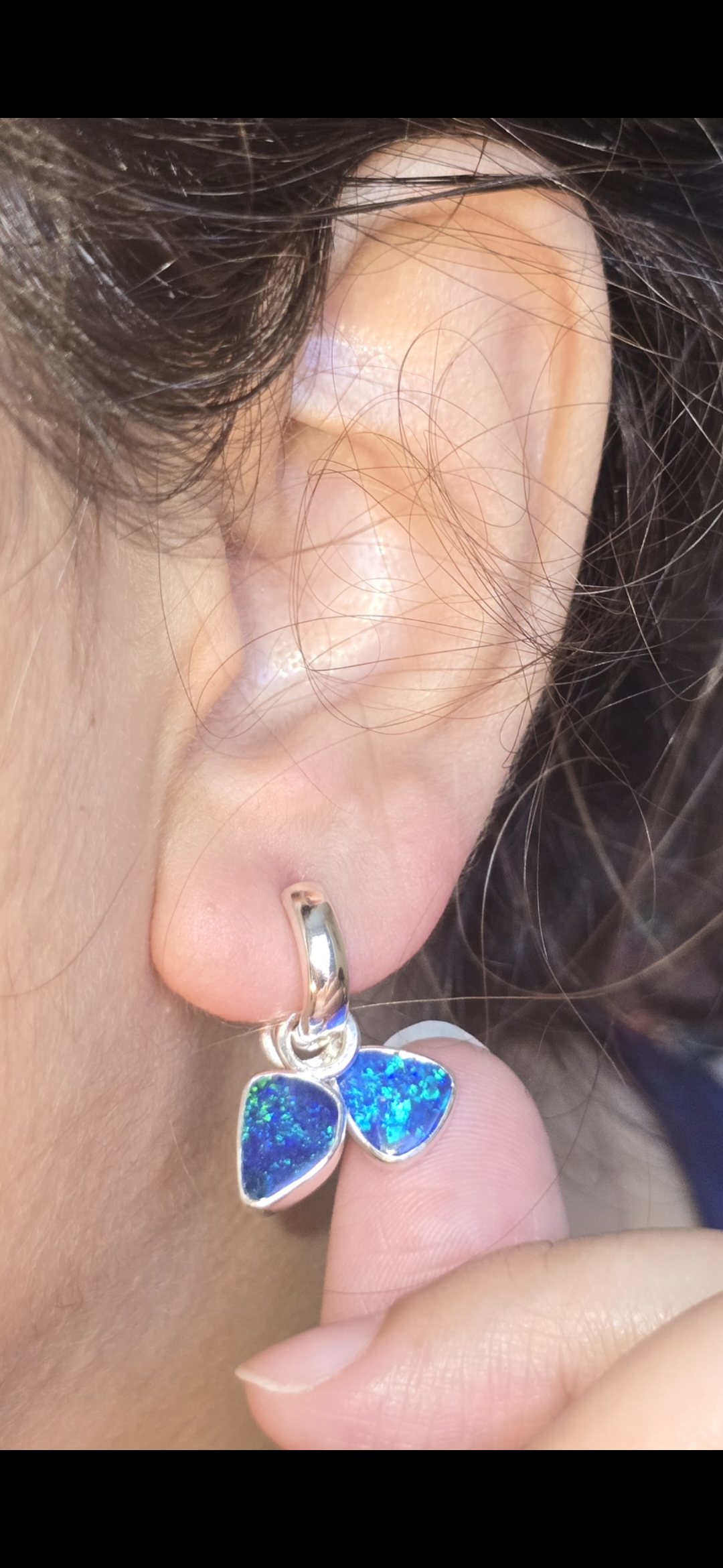 Natural Australian Opal Hoops 925 sterling silver 10 thumbnail 9