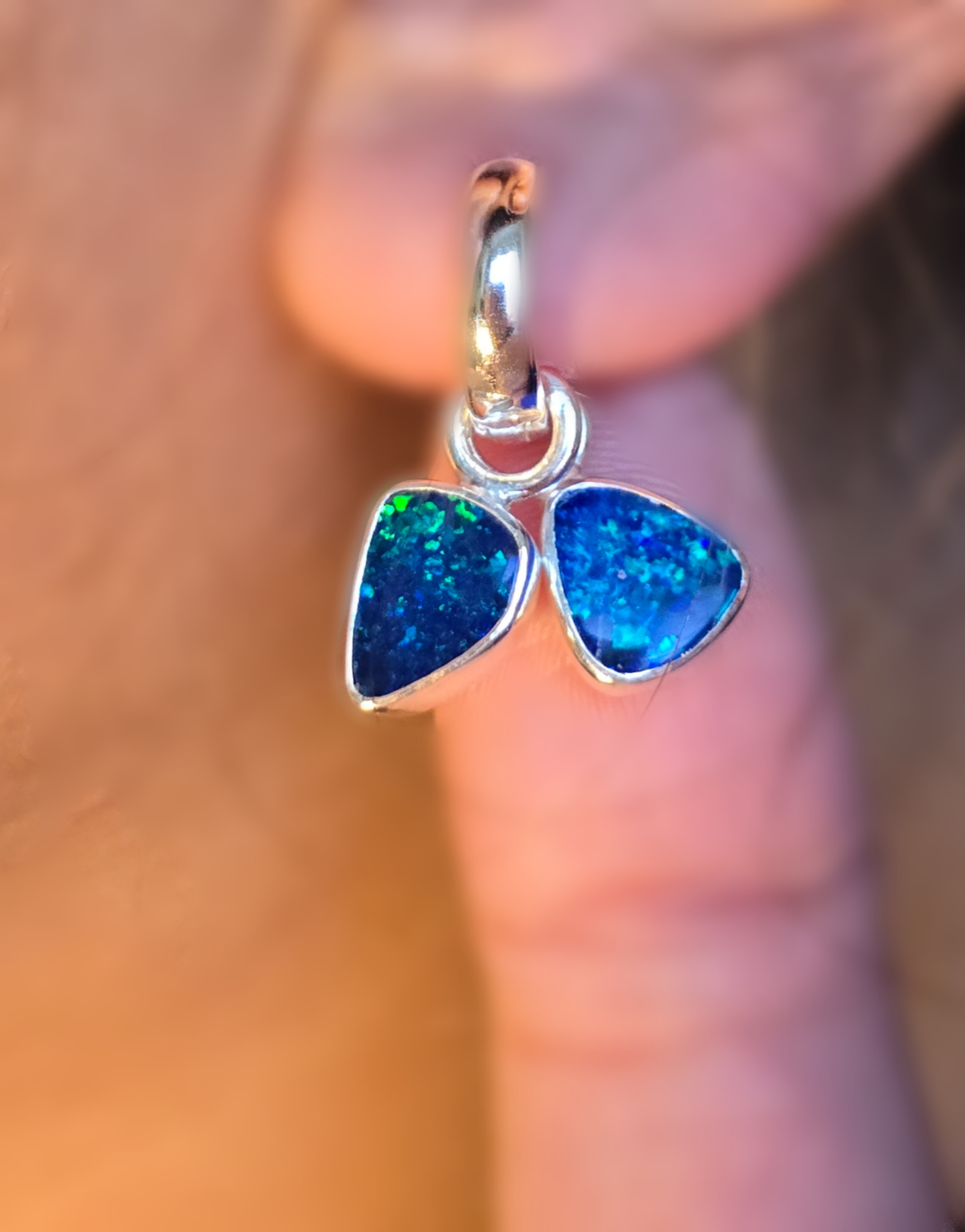 Natural Australian Opal Hoops 925 sterling silver 10 thumbnail 4