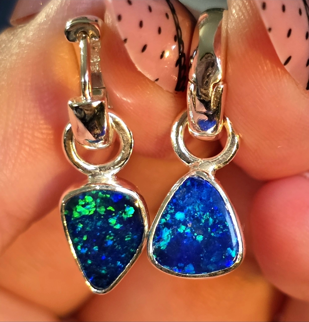 Natural Australian Opal Hoops 925 sterling silver 10 thumbnail 15