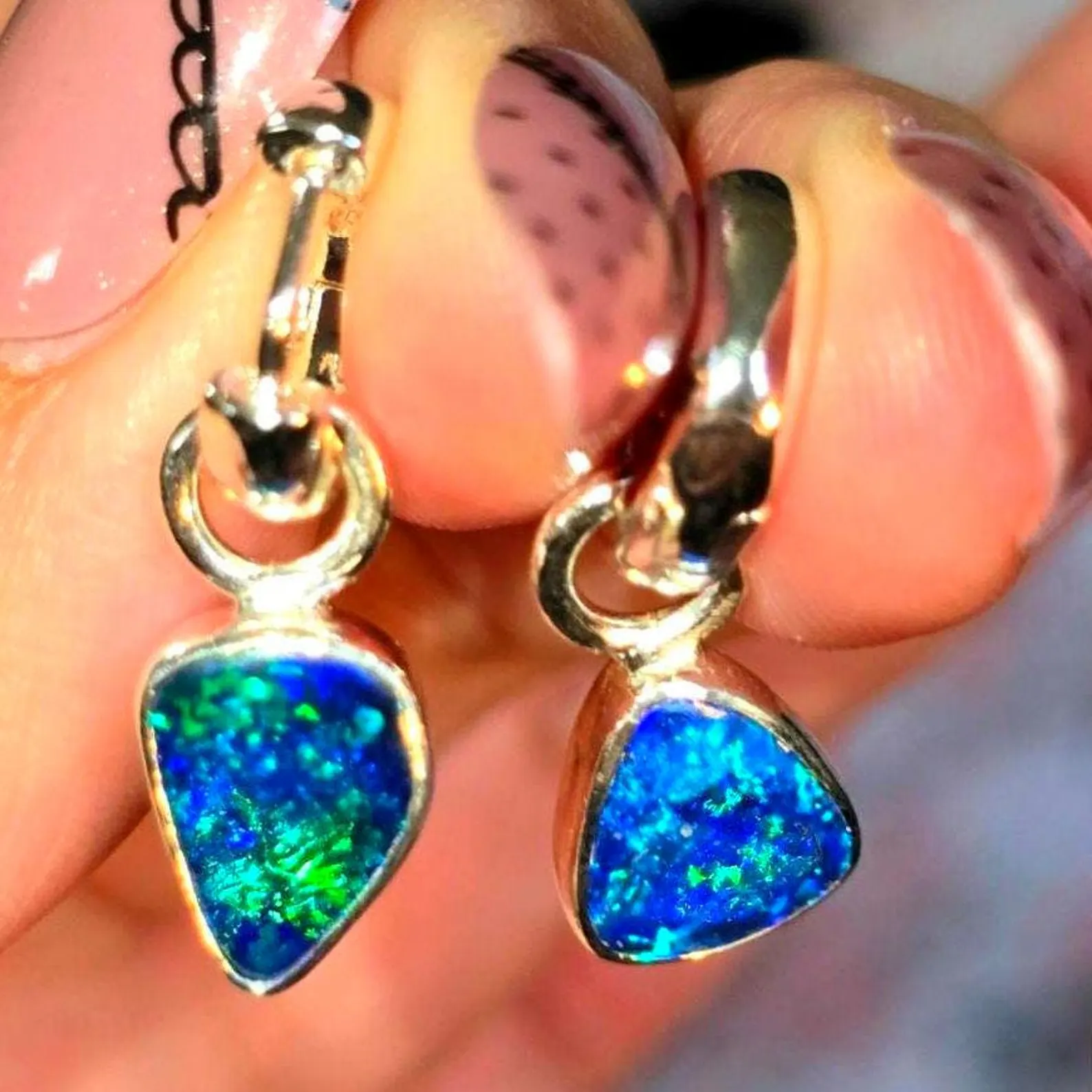 Natural Australian Opal Hoops 925 sterling silver 10