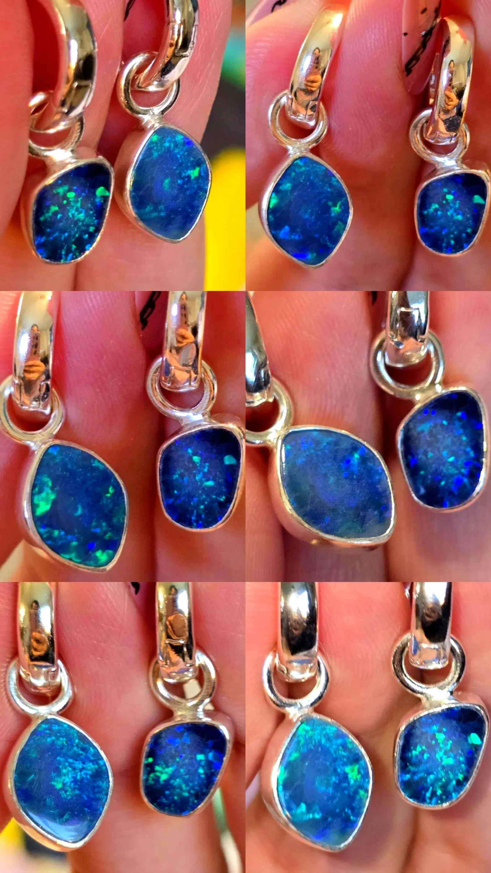 Natural Australian Opal Hoops 925 sterling silver 31 thumbnail 4