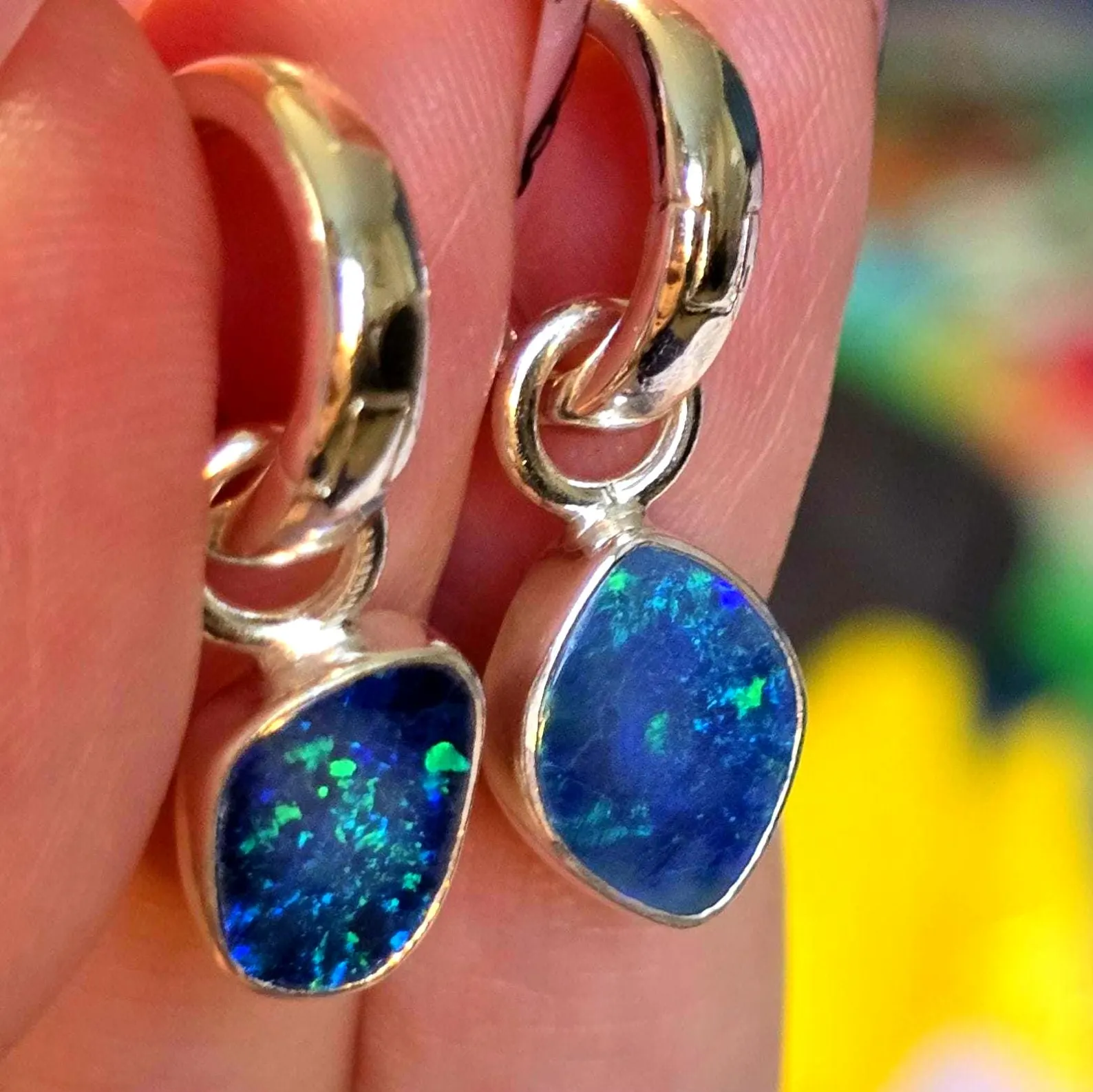 Natural Australian Opal Hoops 925 sterling silver 31 thumbnail 6