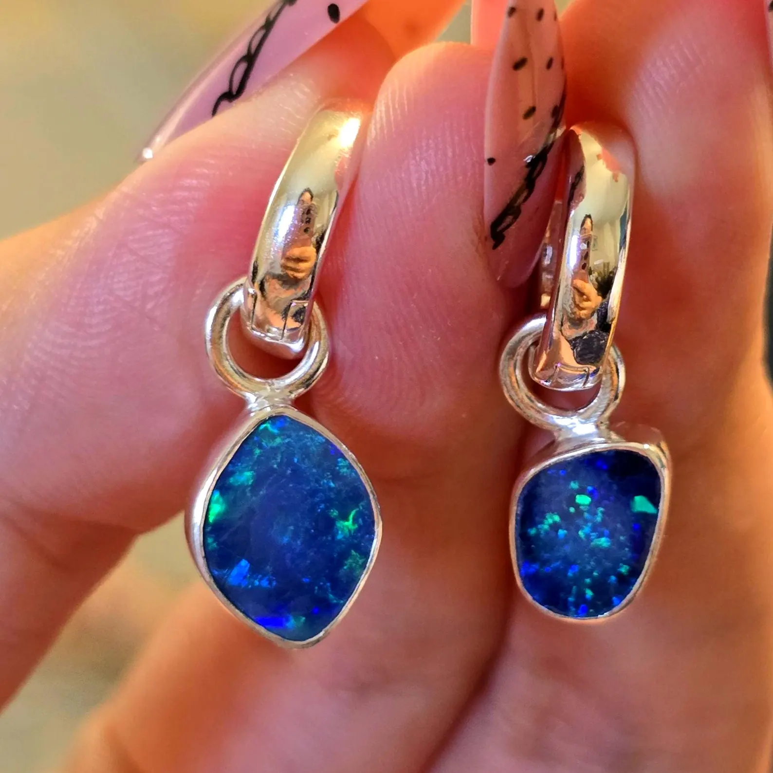 Natural Australian Opal Hoops 925 sterling silver 31 thumbnail 7