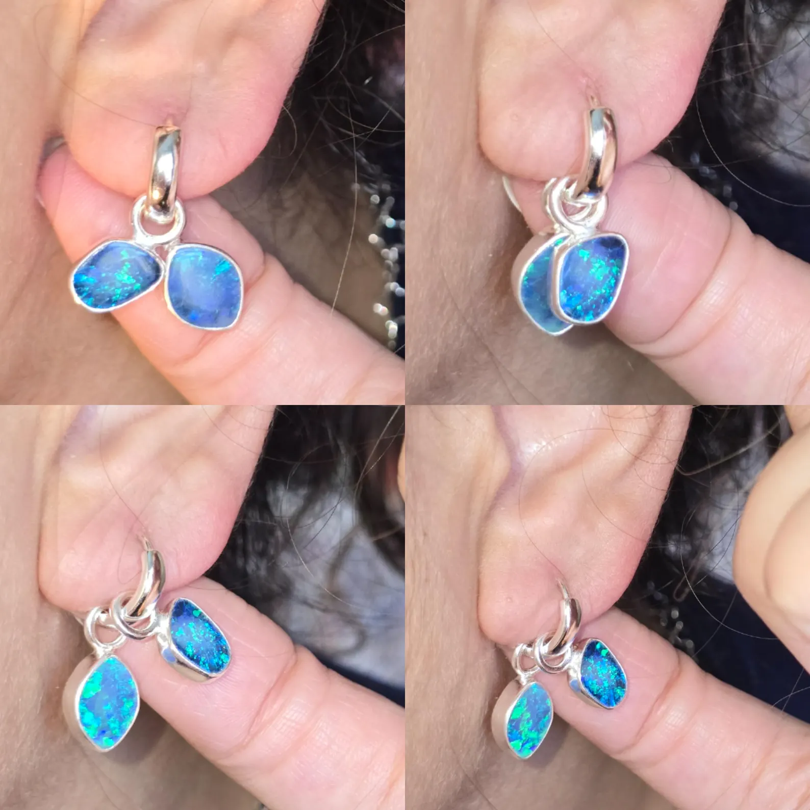 Natural Australian Opal Hoops 925 sterling silver 31 thumbnail 5