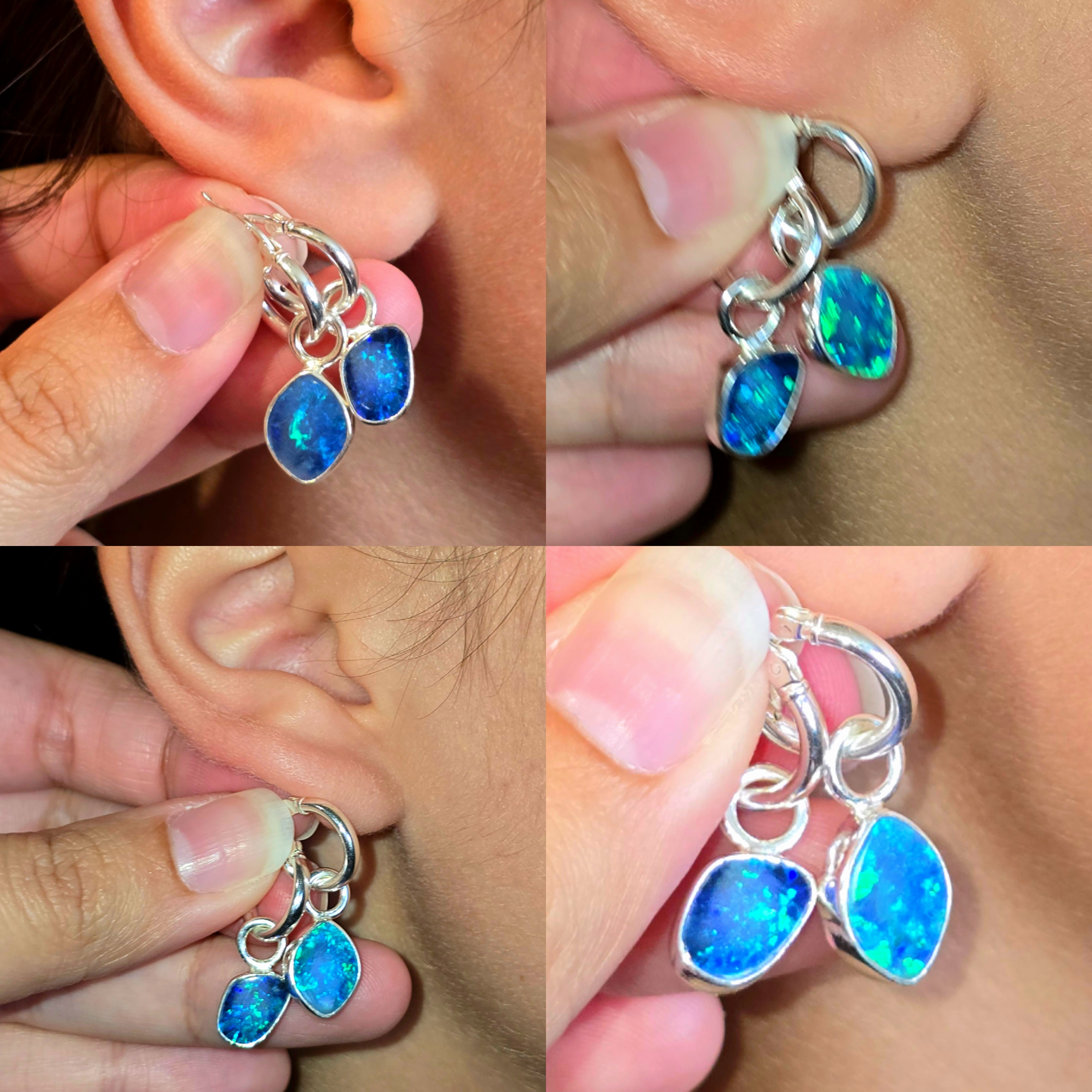 Natural Australian Opal Hoops 925 sterling silver 31 thumbnail 3