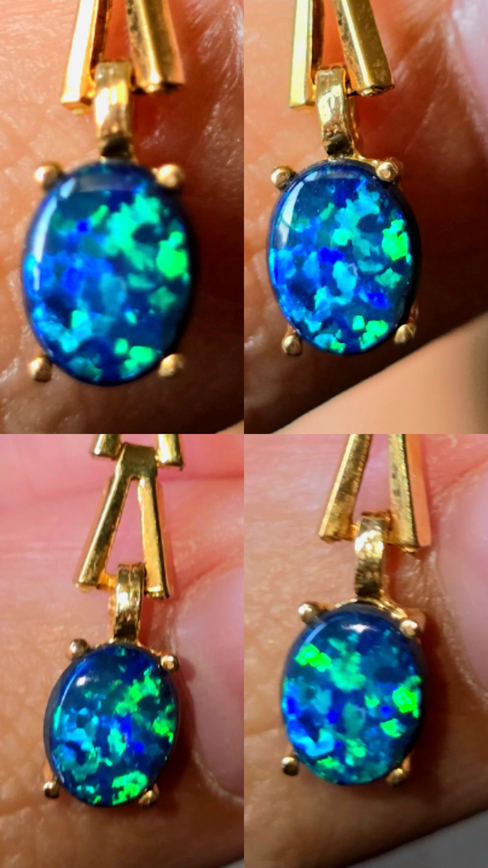 THUNDERBAE - NEON Solid 10k Gold Natural Australian Opal Doublet, Chevron link thumbnail 4