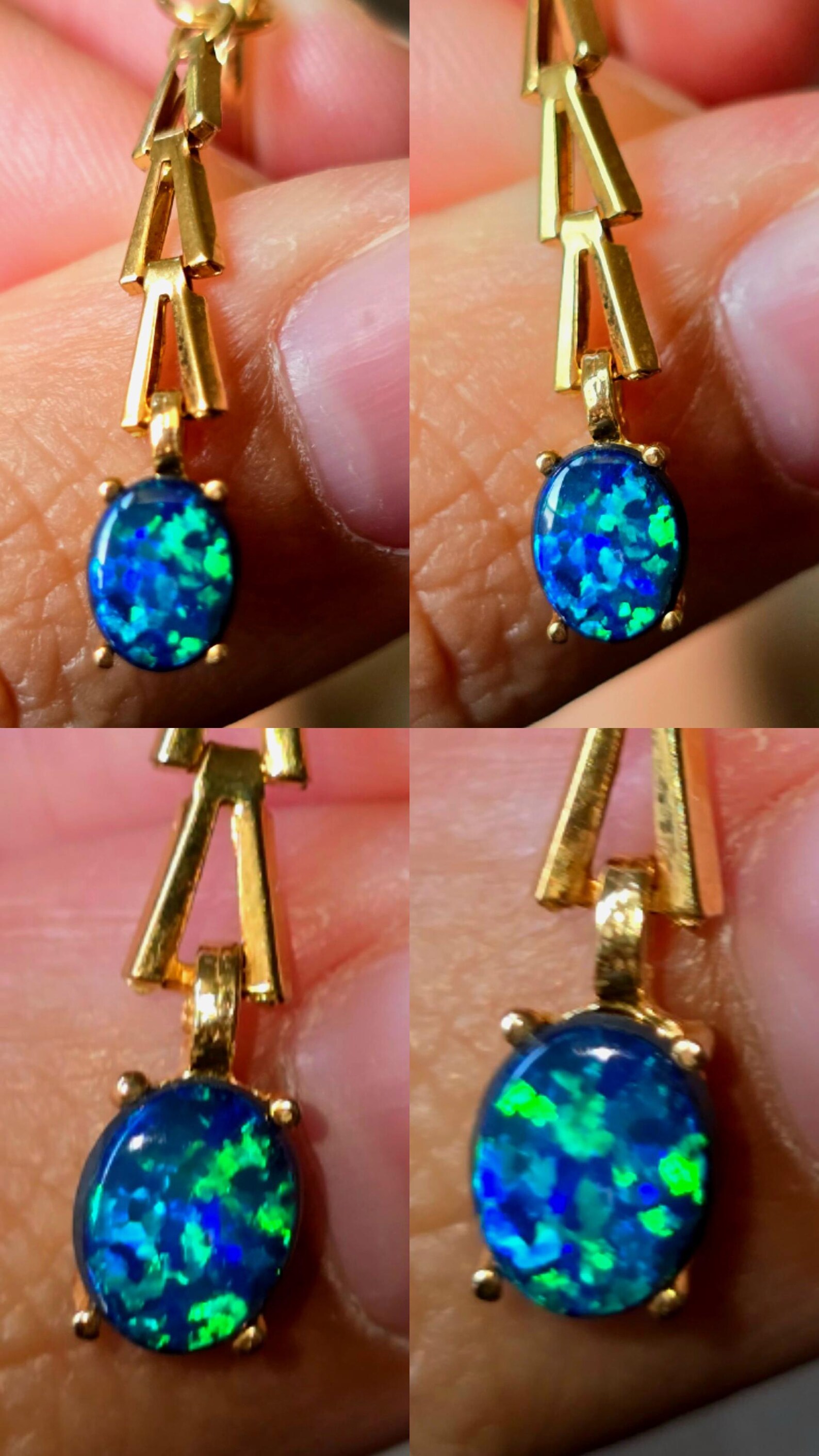 THUNDERBAE - NEON Solid 10k Gold Natural Australian Opal Doublet, Chevron link thumbnail 8