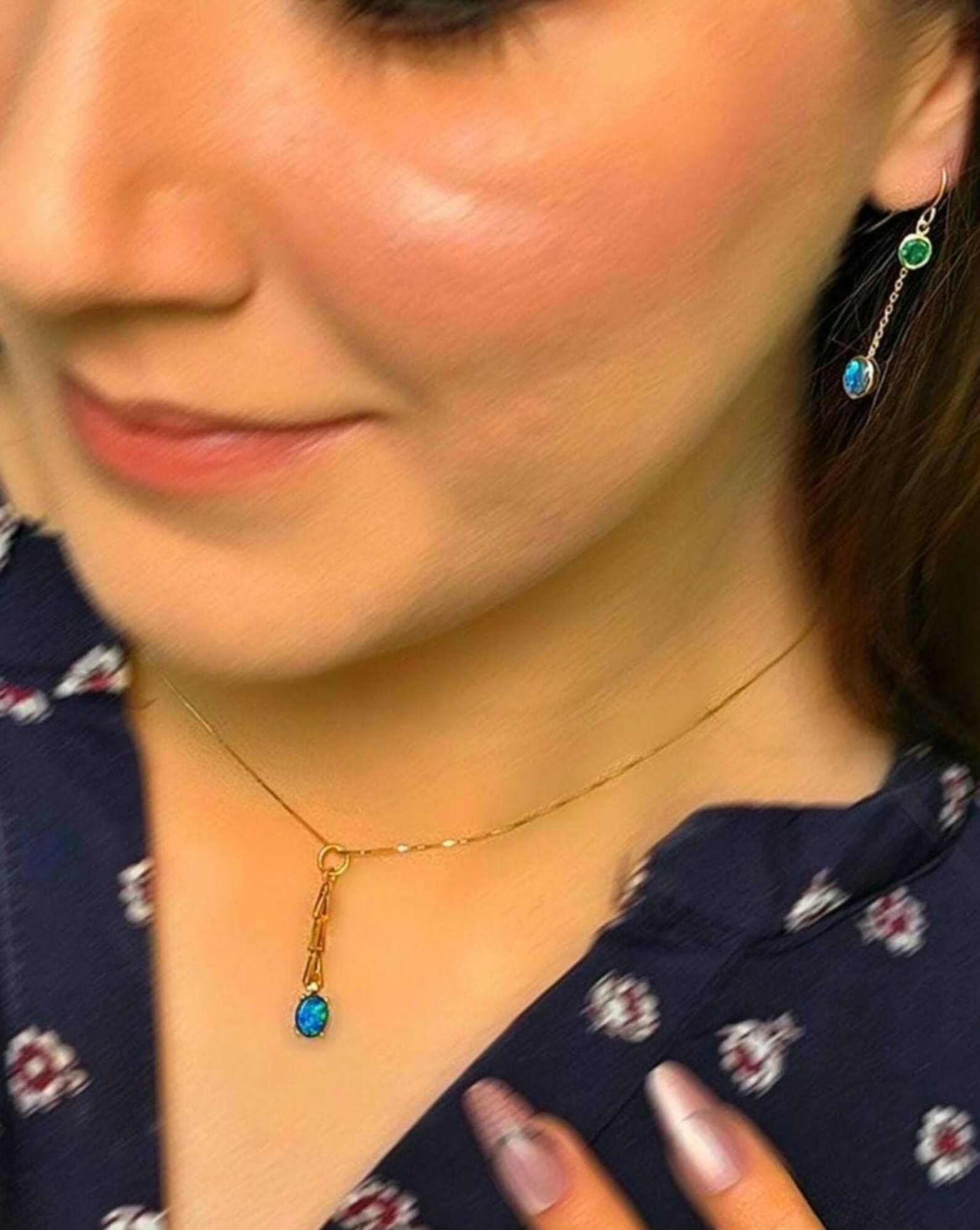 THUNDERBAE - NEON Solid 10k Gold Natural Australian Opal Doublet, Chevron link thumbnail 5