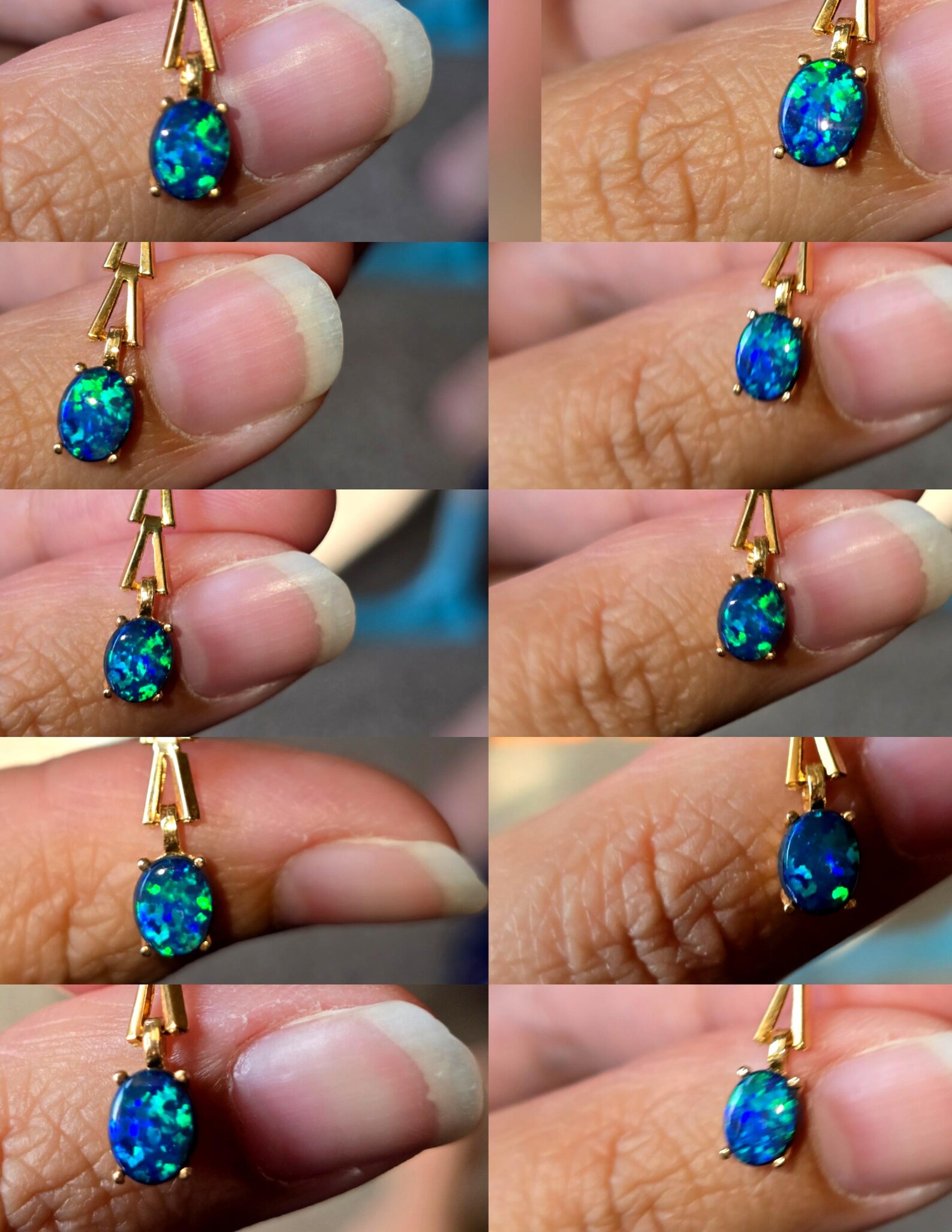 THUNDERBAE - NEON Solid 10k Gold Natural Australian Opal Doublet, Chevron link thumbnail 6