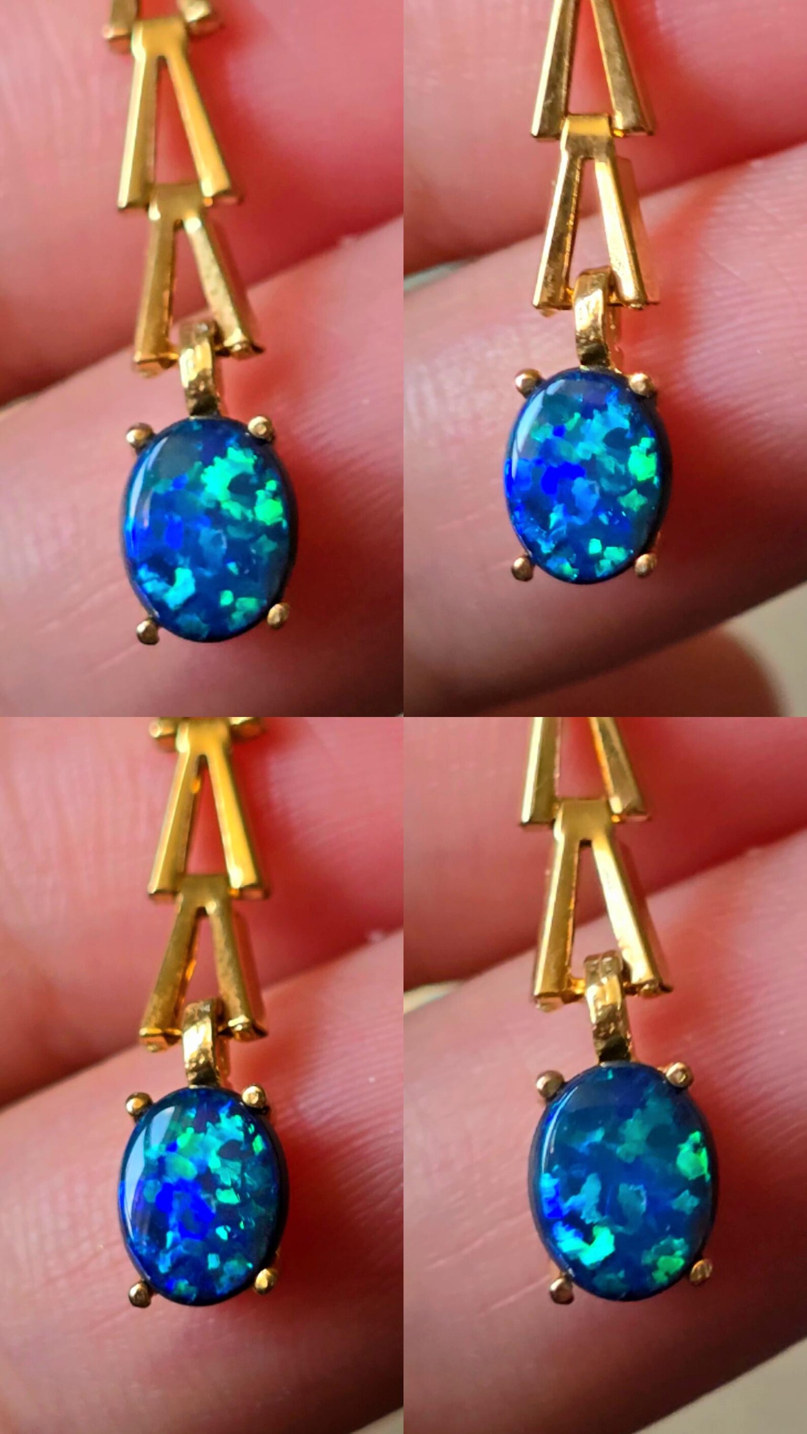 THUNDERBAE - NEON Solid 10k Gold Natural Australian Opal Doublet, Chevron link thumbnail 9