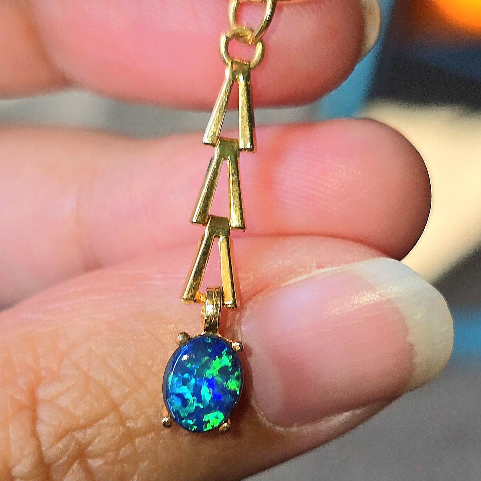 THUNDERBAE - NEON Solid 10k Gold Natural Australian Opal Doublet, Chevron link