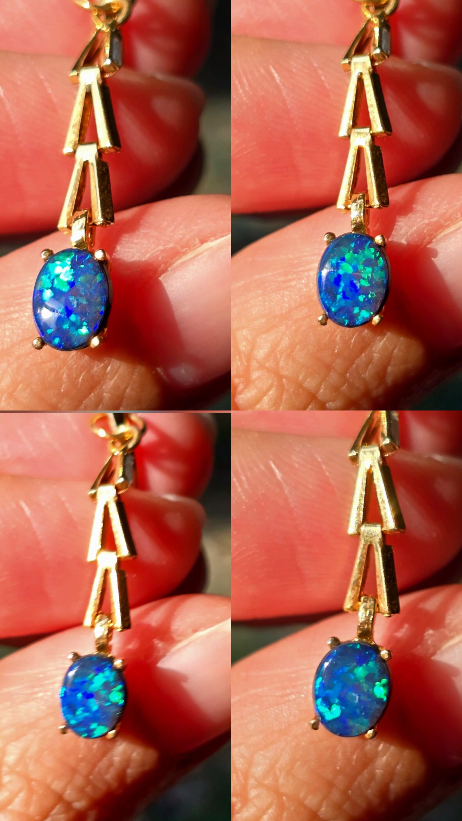 THUNDERBAE - NEON Solid 10k Gold Natural Australian Opal Doublet, Chevron link thumbnail 10