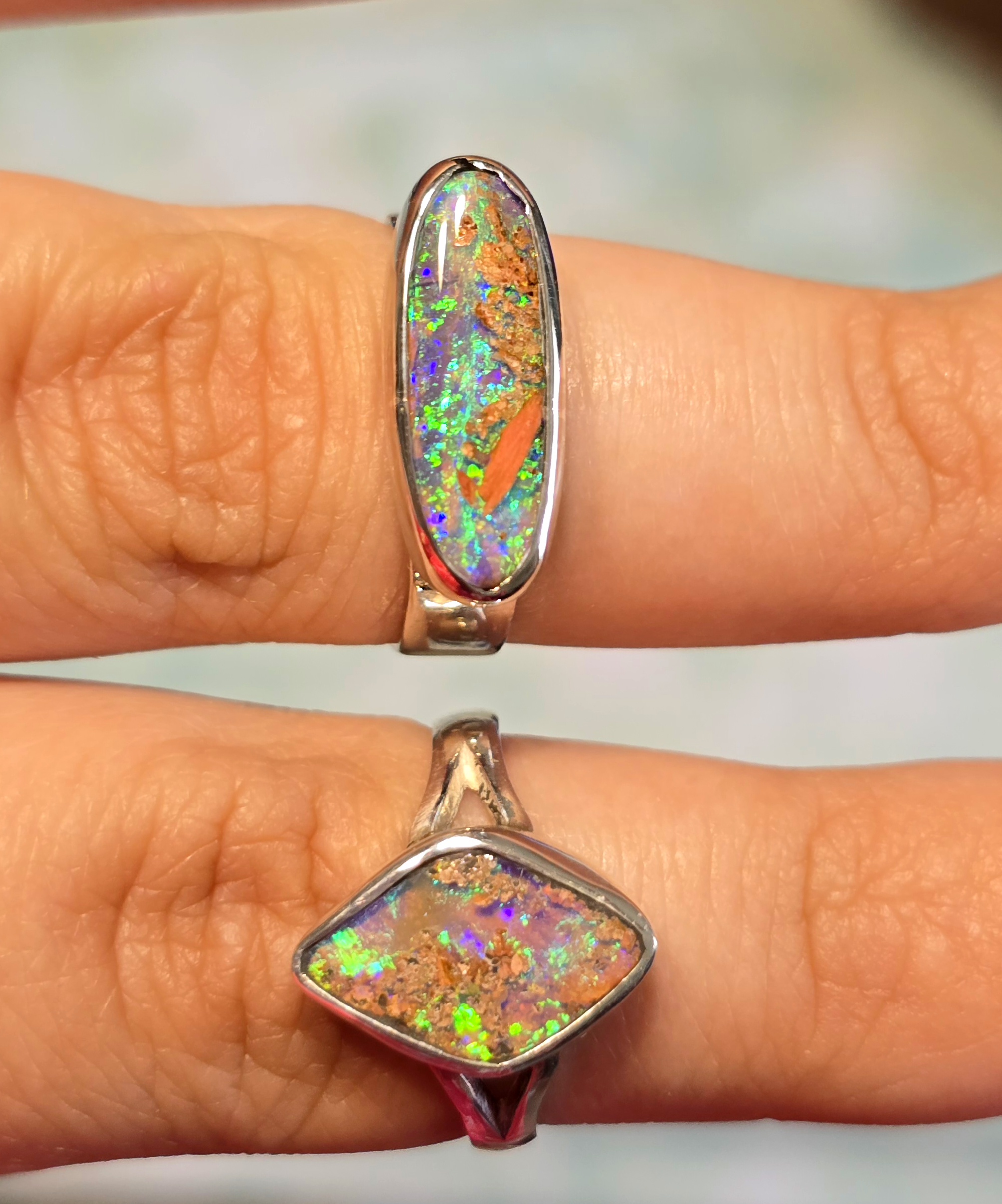 Mermaid ring- Natural Australian PIPE Boulder Opal Ring, 925 sterling silver. Signet look! thumbnail 5