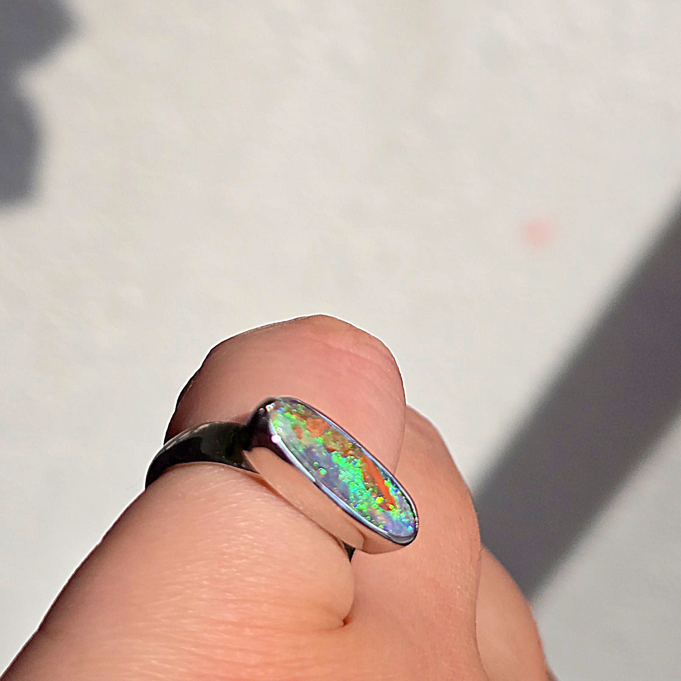 Mermaid ring- Natural Australian PIPE Boulder Opal Ring, 925 sterling silver. Signet look! thumbnail 3