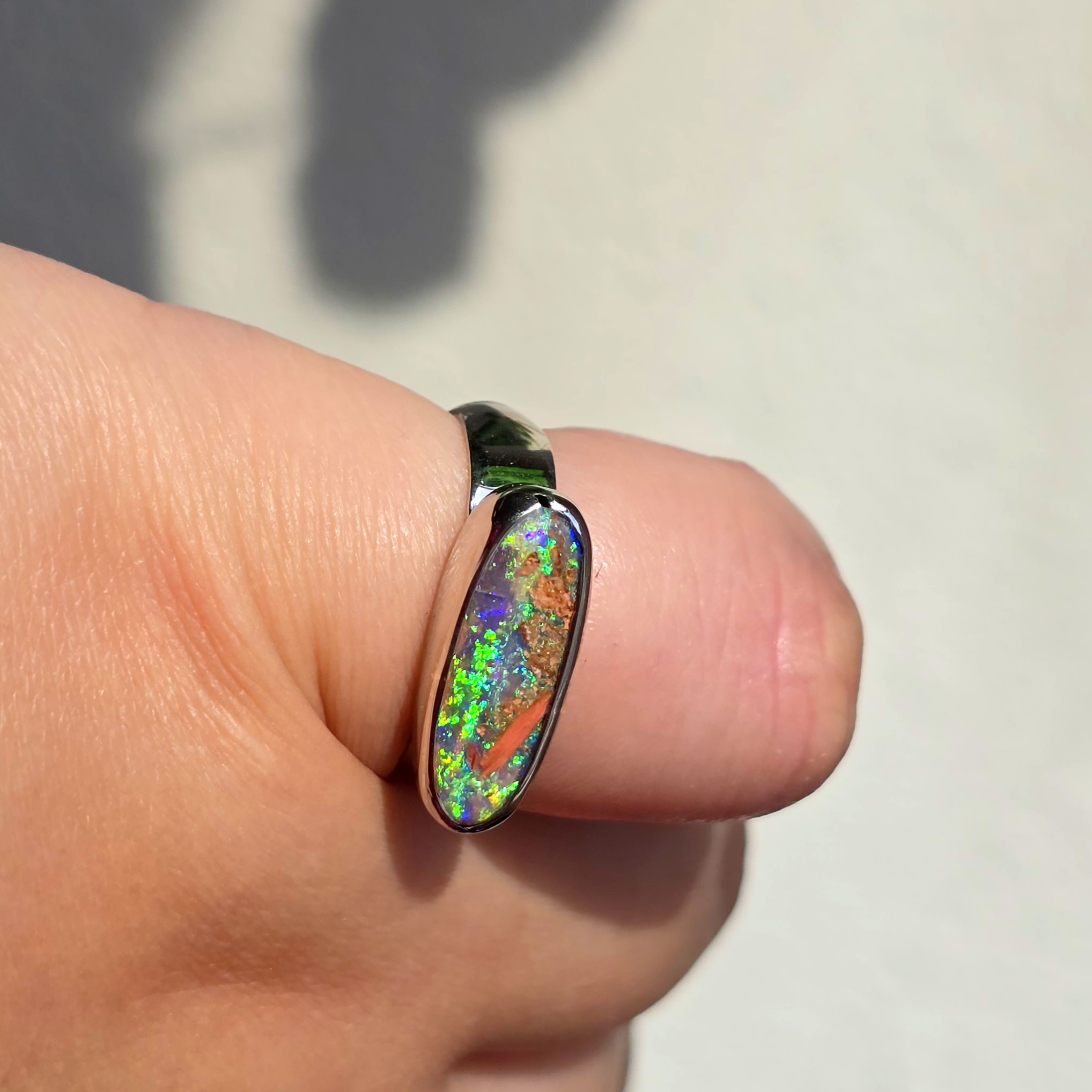 Mermaid ring- Natural Australian PIPE Boulder Opal Ring, 925 sterling silver. Signet look! thumbnail 4