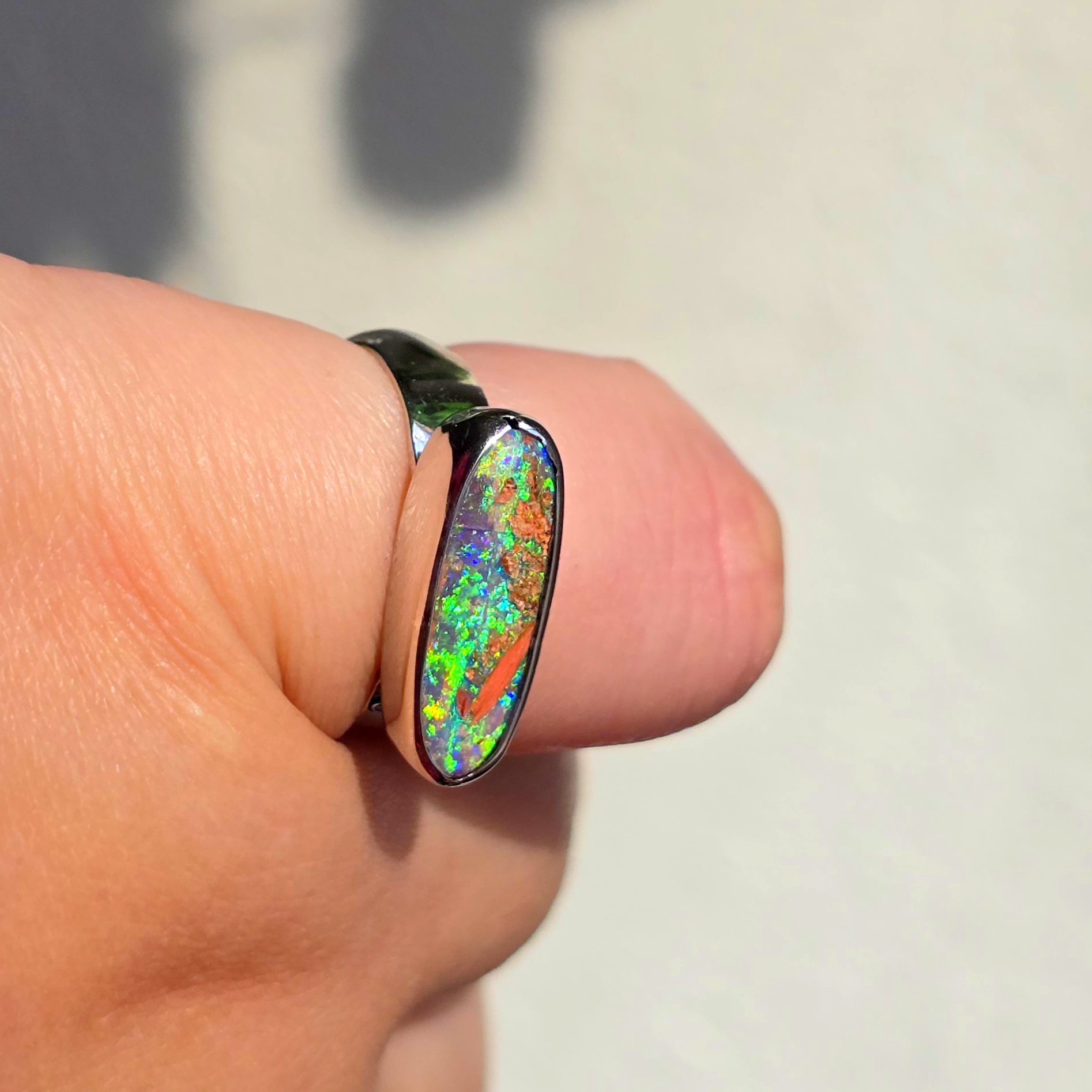Mermaid ring- Natural Australian PIPE Boulder Opal Ring, 925 sterling silver. Signet look! thumbnail 6