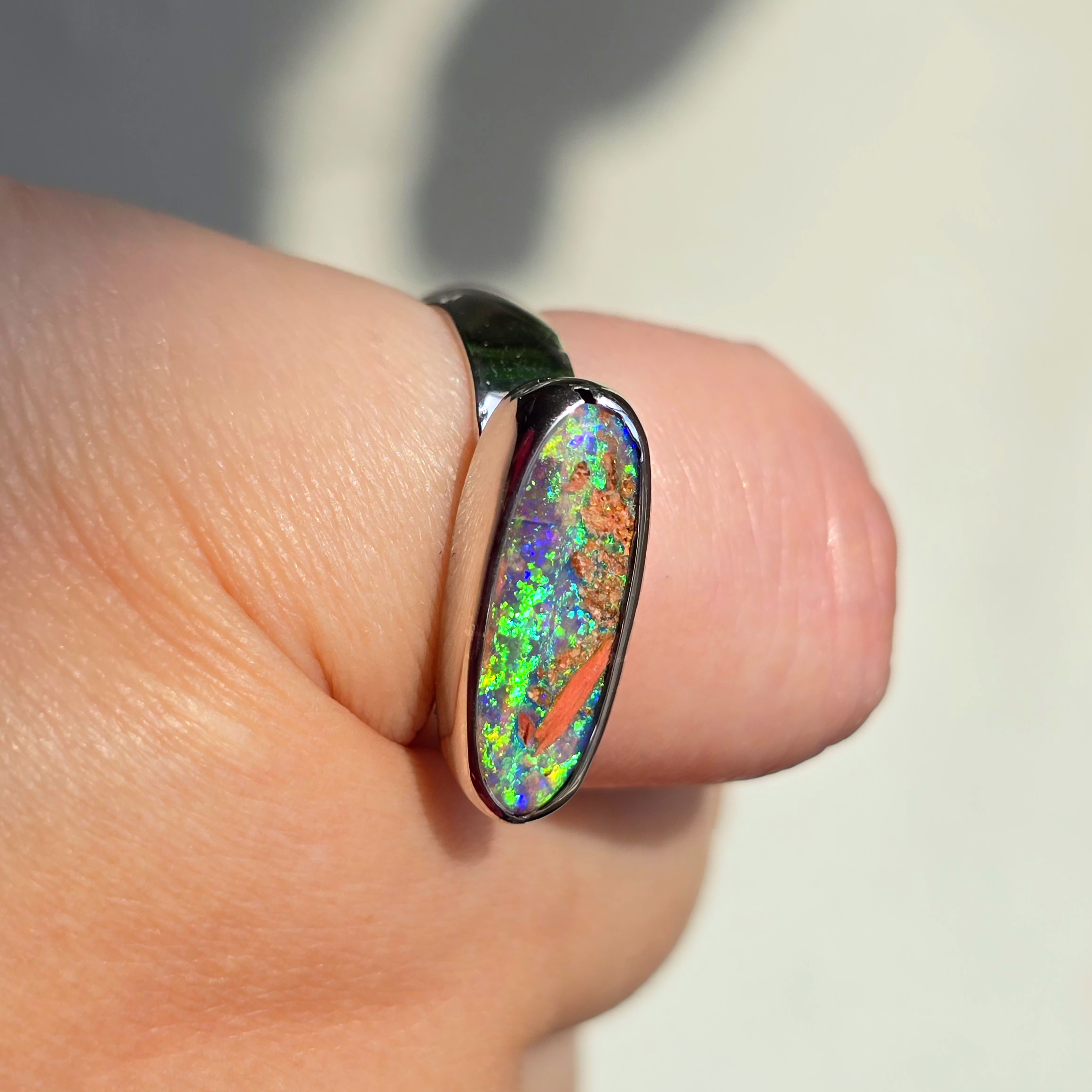Mermaid ring- Natural Australian PIPE Boulder Opal Ring, 925 sterling silver. Signet look! thumbnail 12