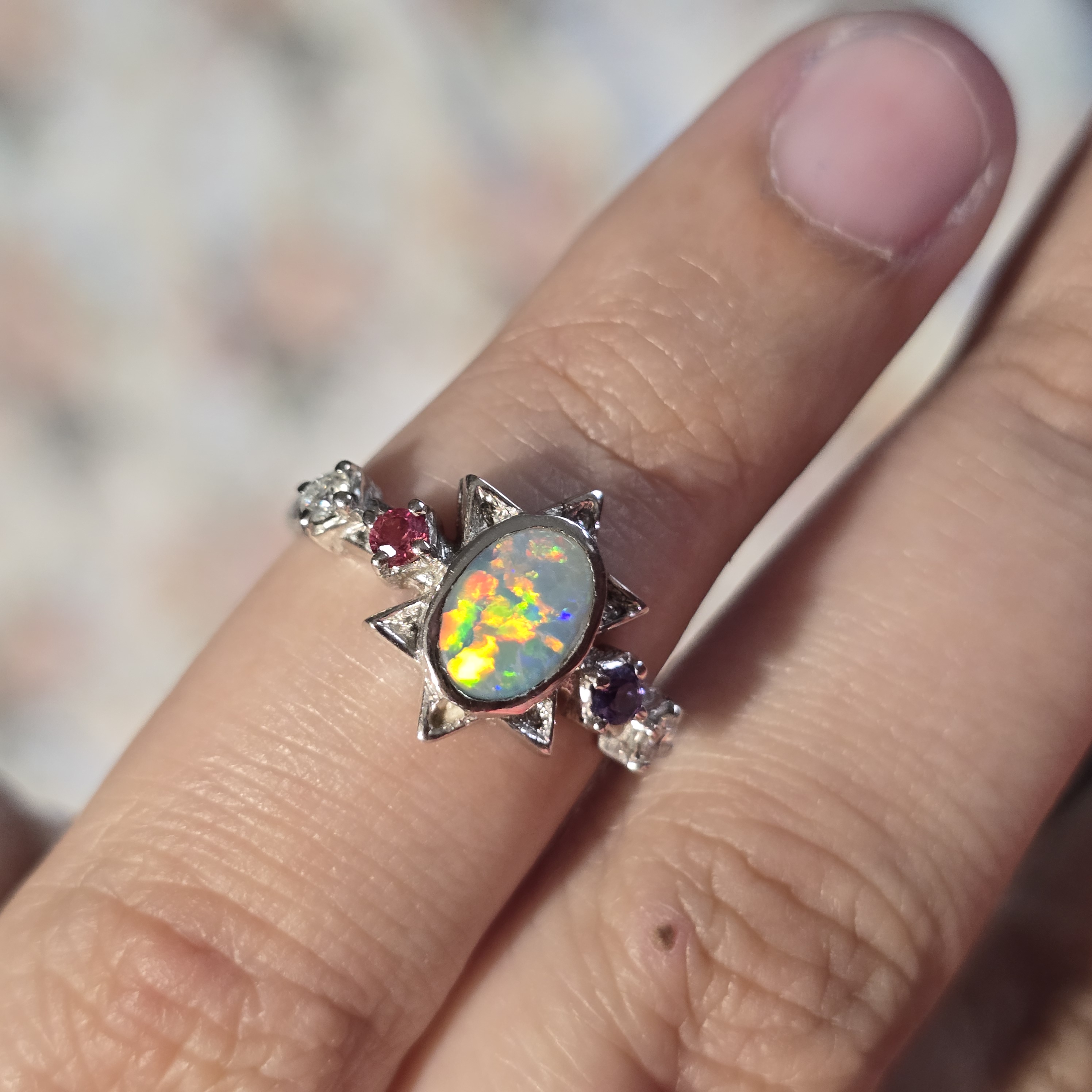 SUNSTAR -CUSTOM STYLE, SOLD, Natural Australian Opal Ring, 925 thumbnail 5