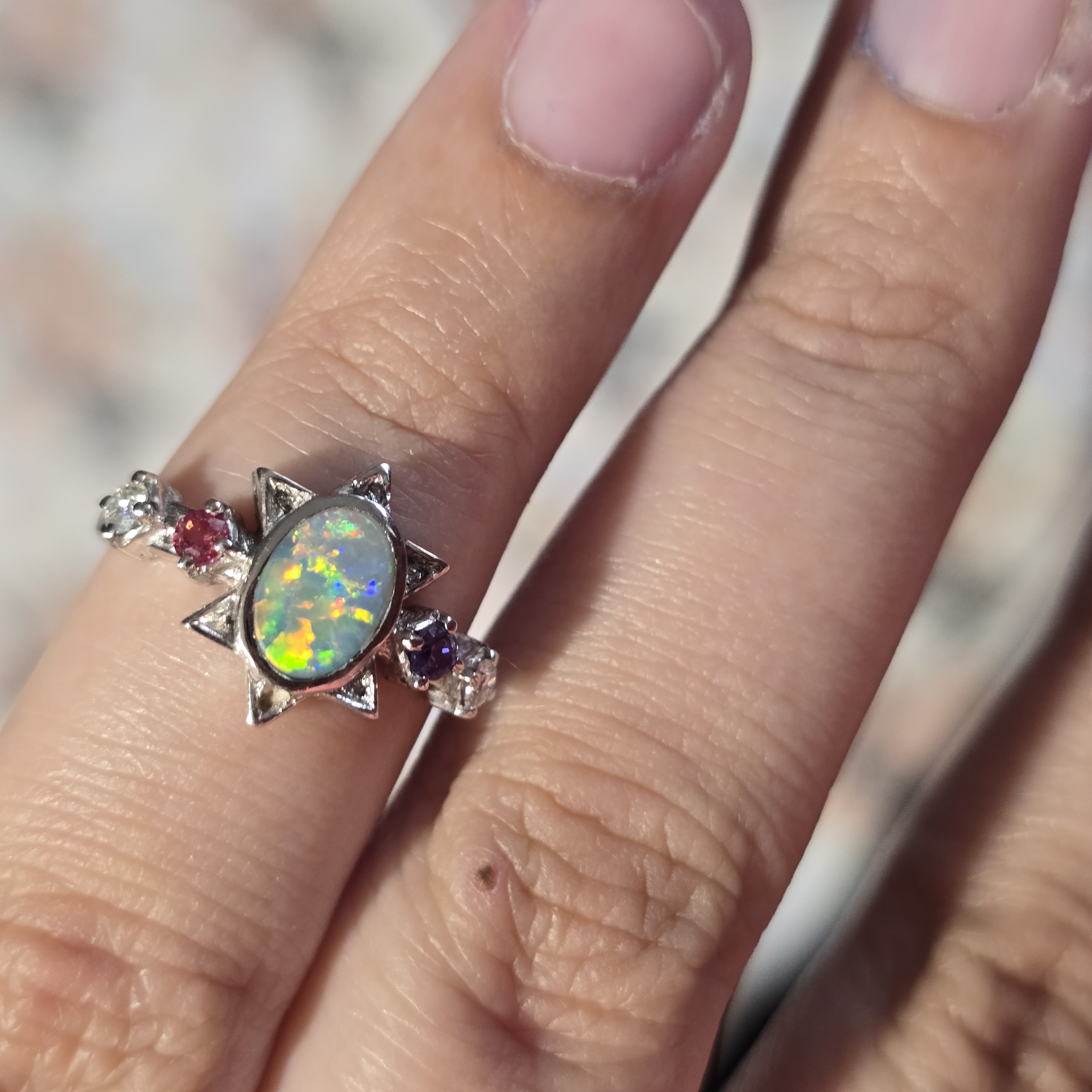 SUNSTAR -CUSTOM STYLE, SOLD, Natural Australian Opal Ring, 925 thumbnail 7