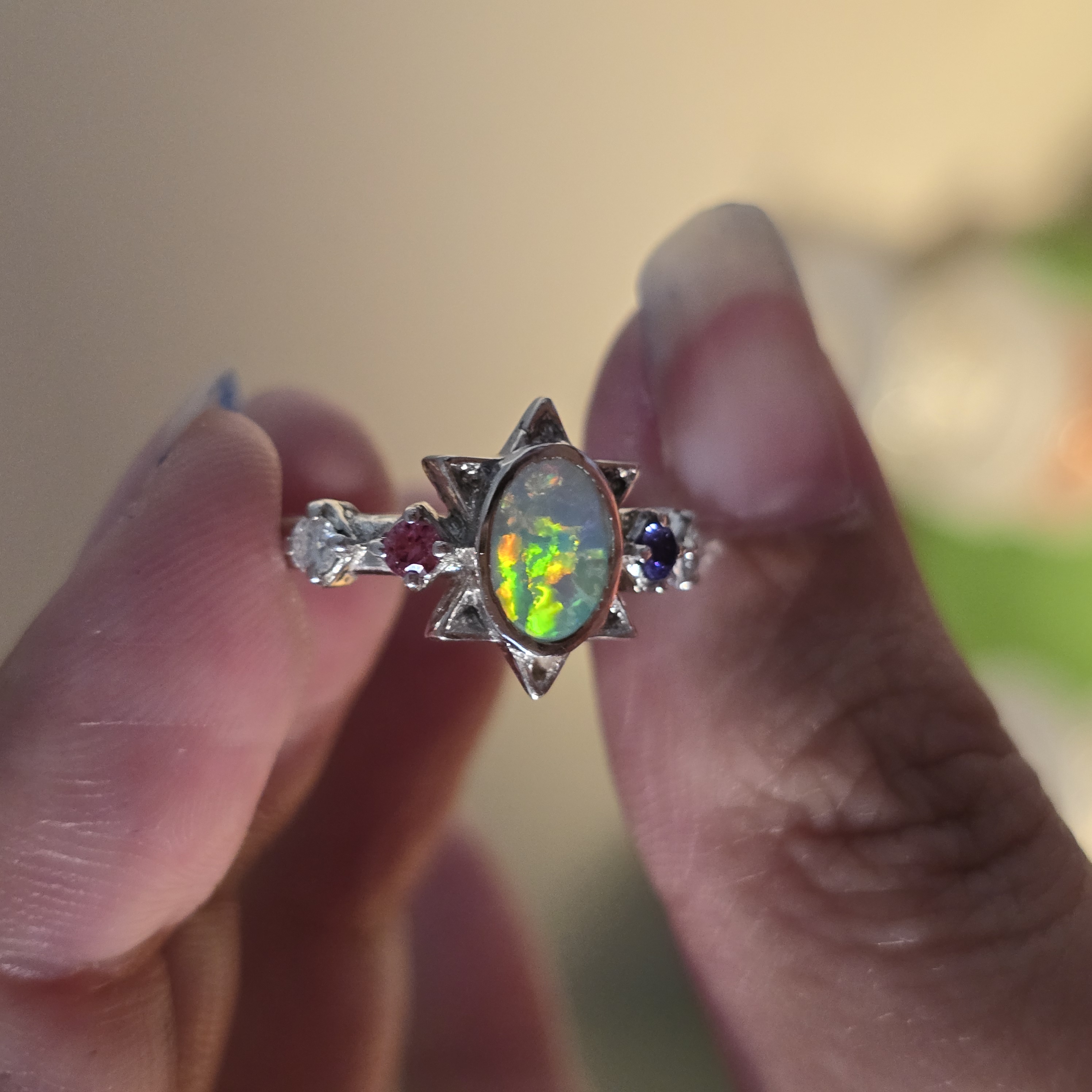 SUNSTAR -CUSTOM STYLE, SOLD, Natural Australian Opal Ring, 925 thumbnail 8