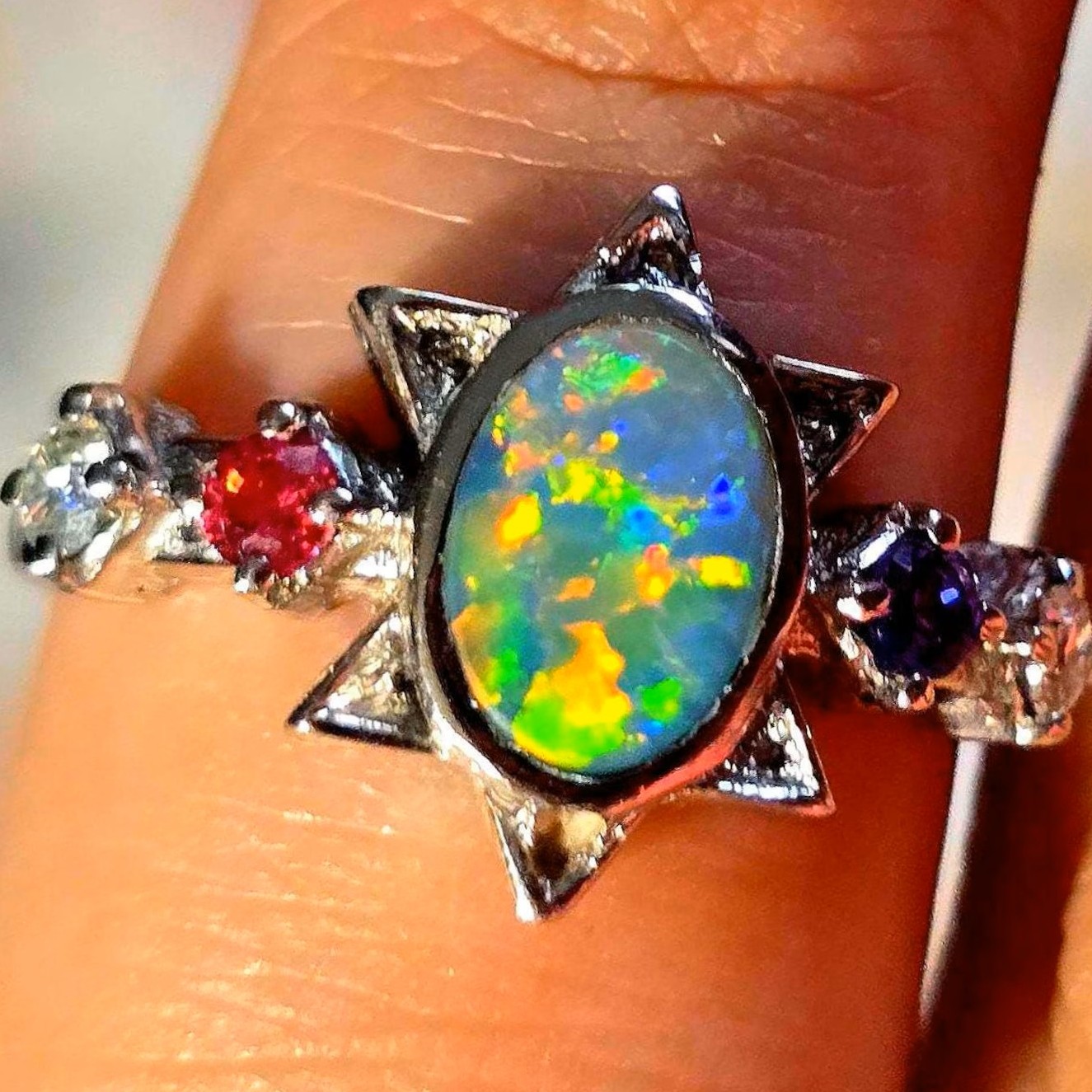 SUNSTAR -CUSTOM STYLE, SOLD, Natural Australian Opal Ring, 925