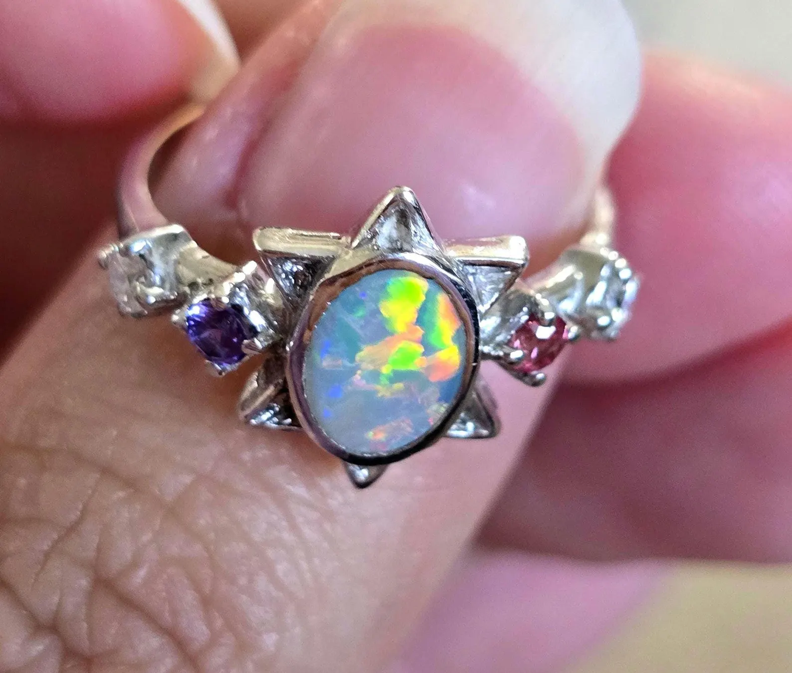 SUNSTAR -CUSTOM STYLE, SOLD, Natural Australian Opal Ring, 925 thumbnail 6