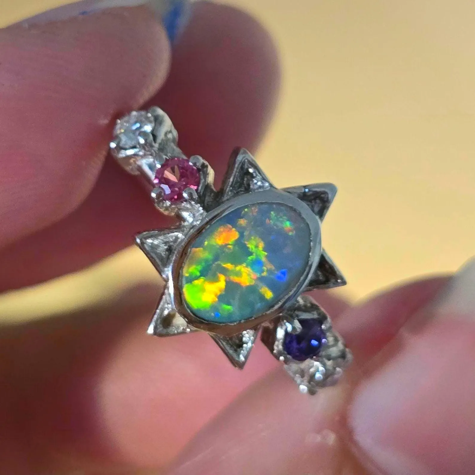 SUNSTAR -CUSTOM STYLE, SOLD, Natural Australian Opal Ring, 925 thumbnail 3