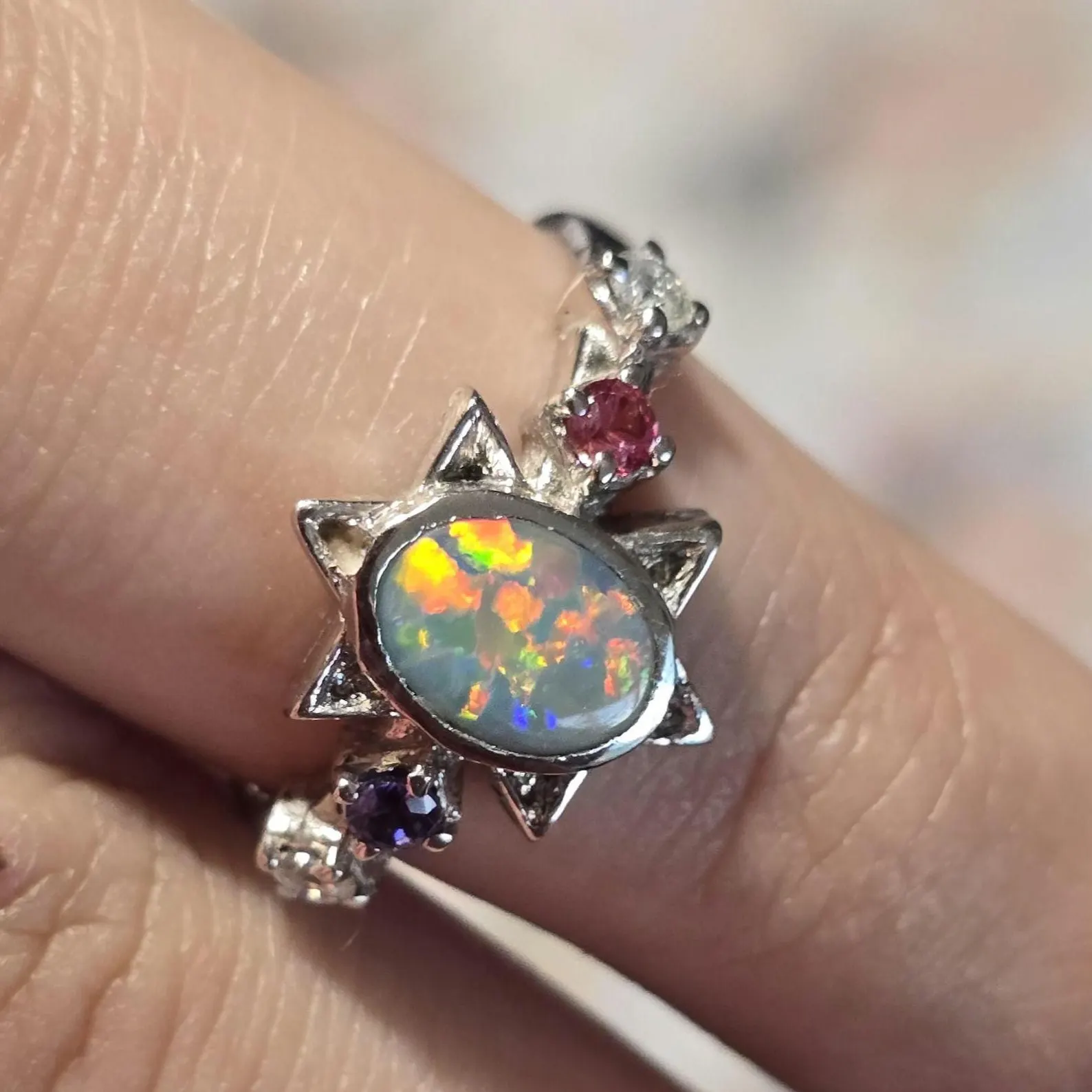 SUNSTAR -CUSTOM STYLE, SOLD, Natural Australian Opal Ring, 925 thumbnail 9
