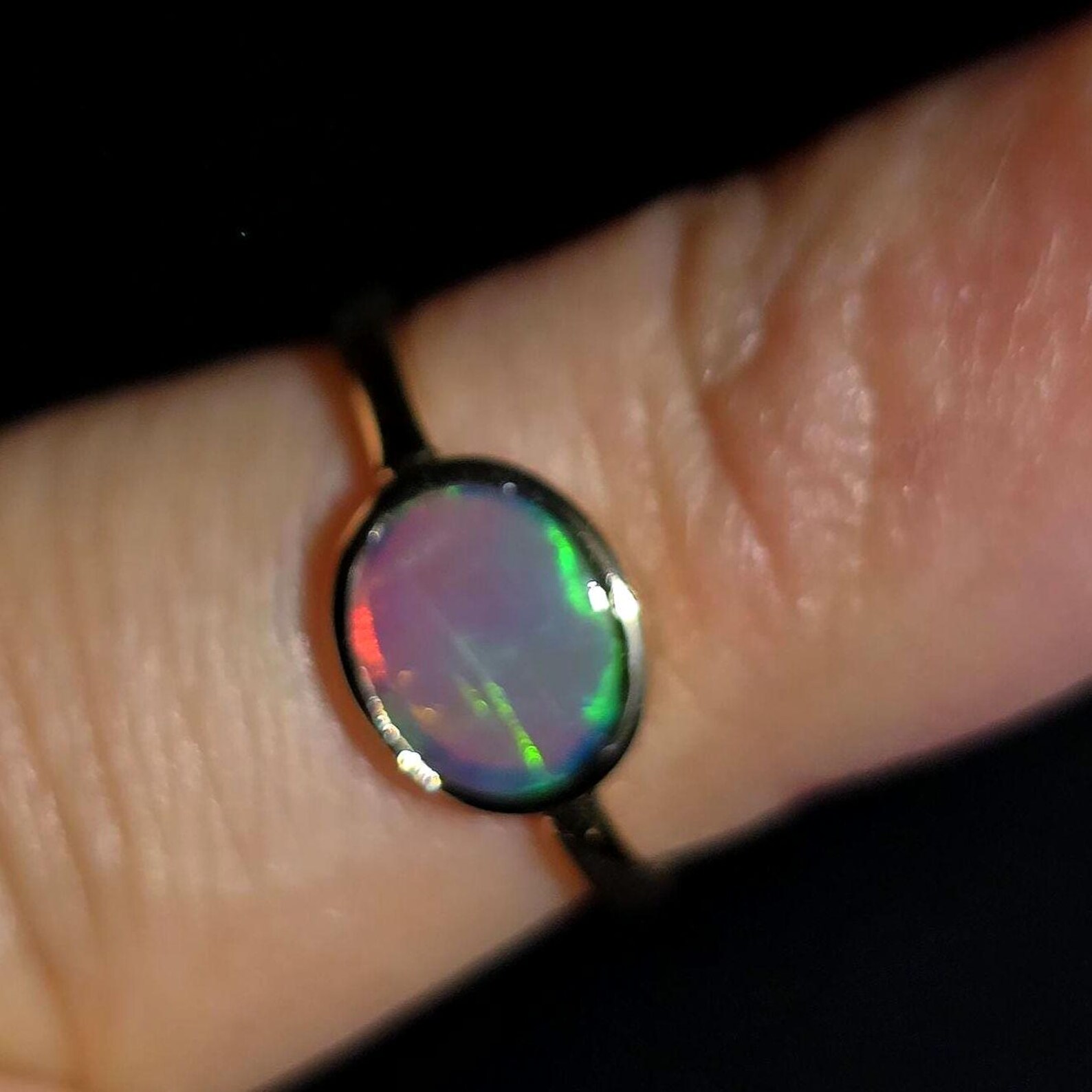 NEON Solid 9k Gold Natural Australian Opal Ring Size 4, Genuine Black Opal Ring, Fine Gold Opal Ring Jewelry Birthstone Engagement ring thumbnail 13