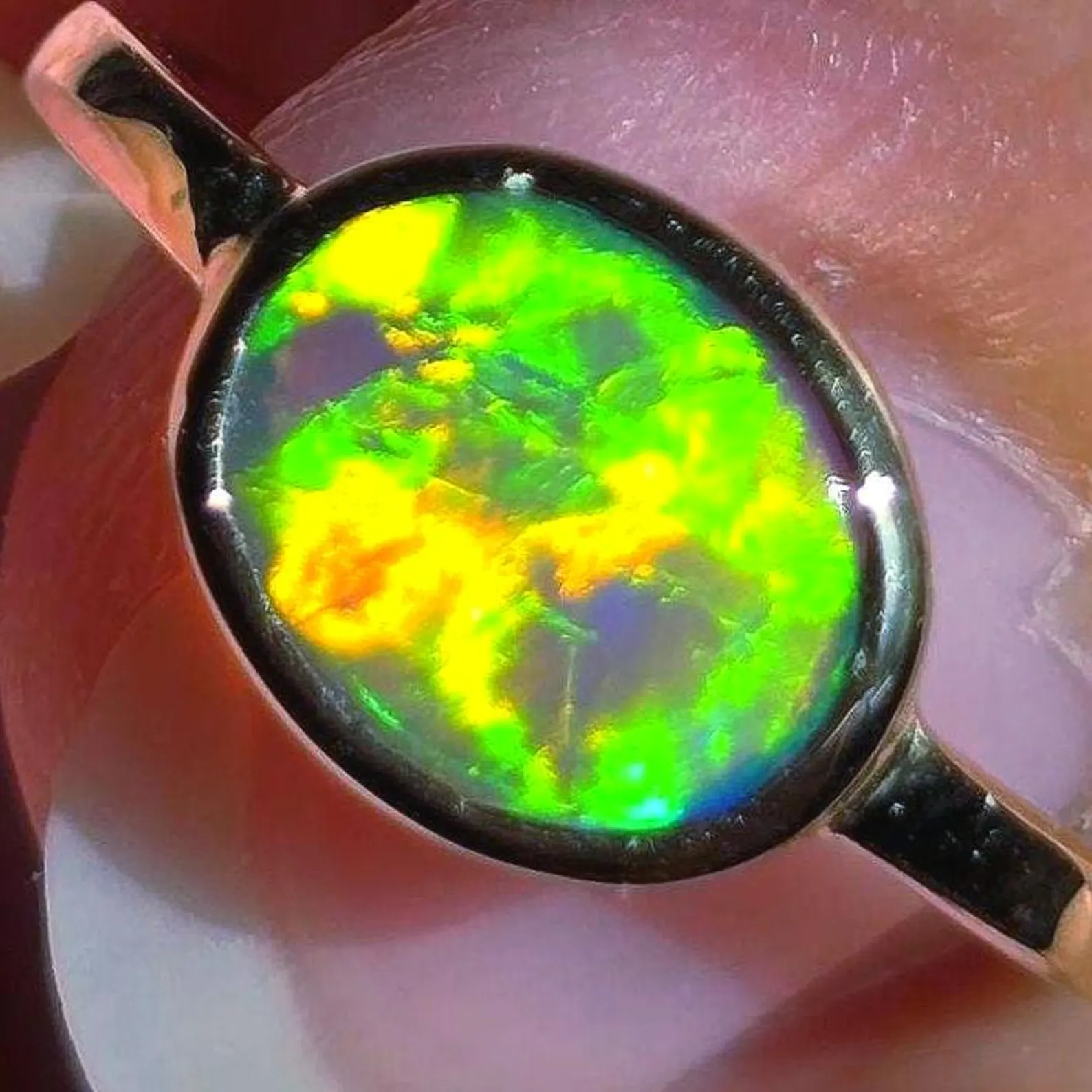 NEON Solid 9k Gold Natural Australian Opal Ring Size 4, Genuine Black Opal Ring, Fine Gold Opal Ring Jewelry Birthstone Engagement ring