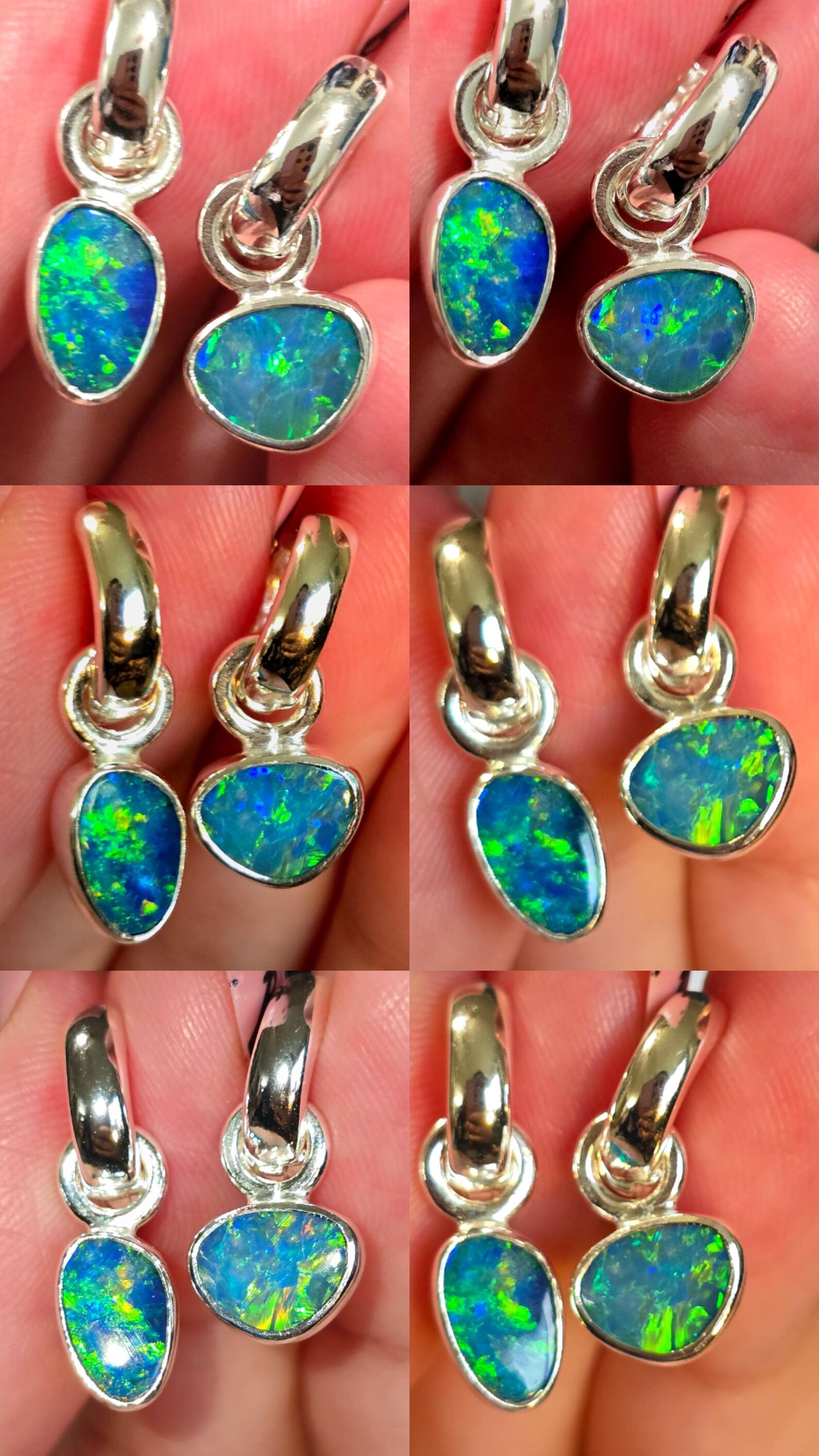 Natural Australian Opal Hoops 925 sterling silver 9 thumbnail 4