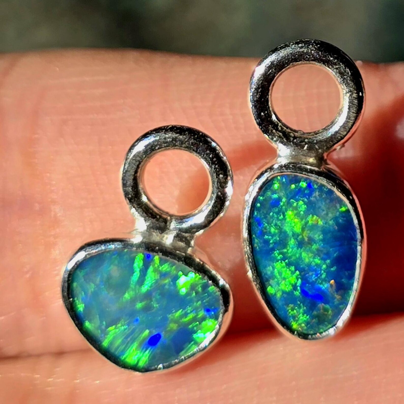 Natural Australian Opal Hoops 925 sterling silver 9 thumbnail 5