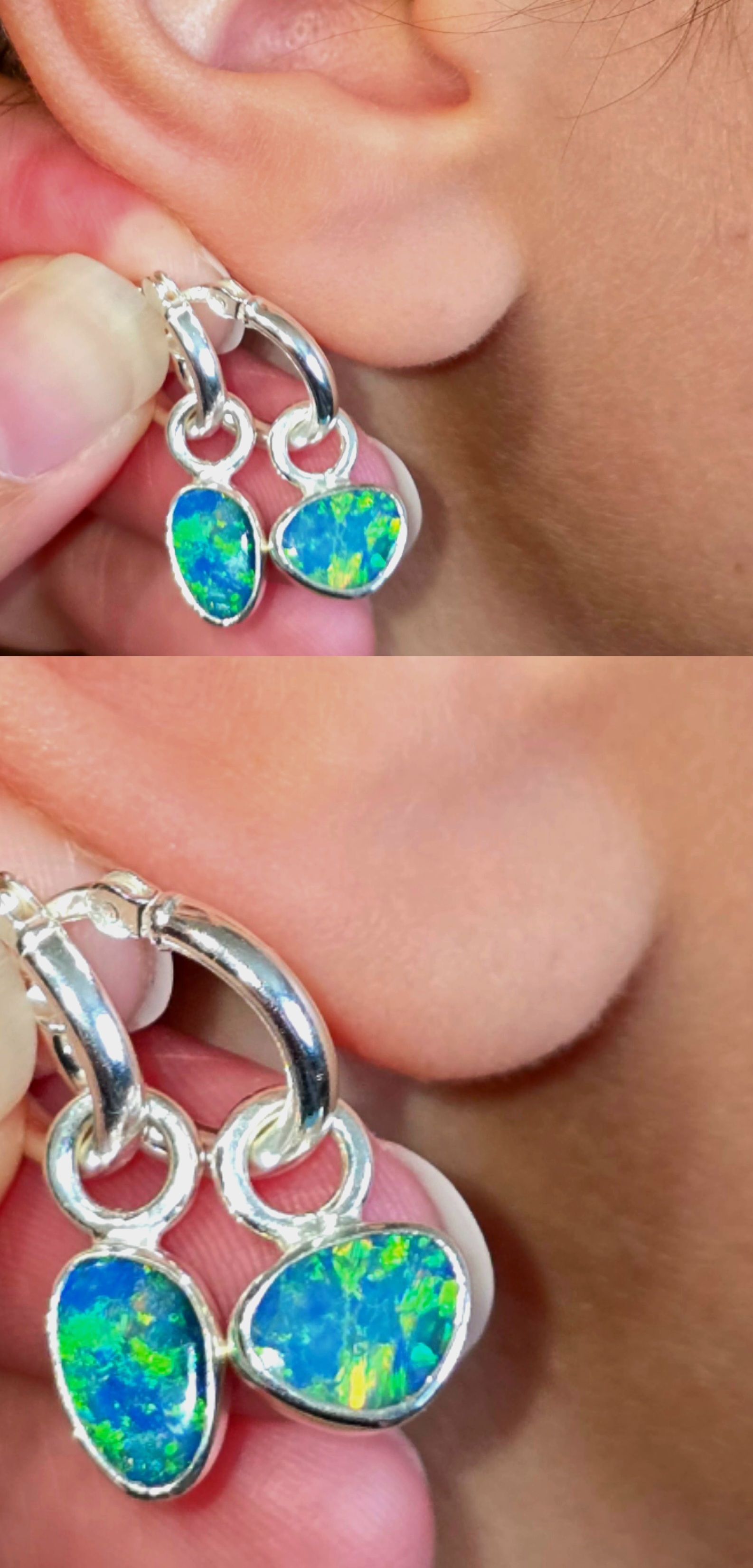 Natural Australian Opal Hoops 925 sterling silver 9 thumbnail 3
