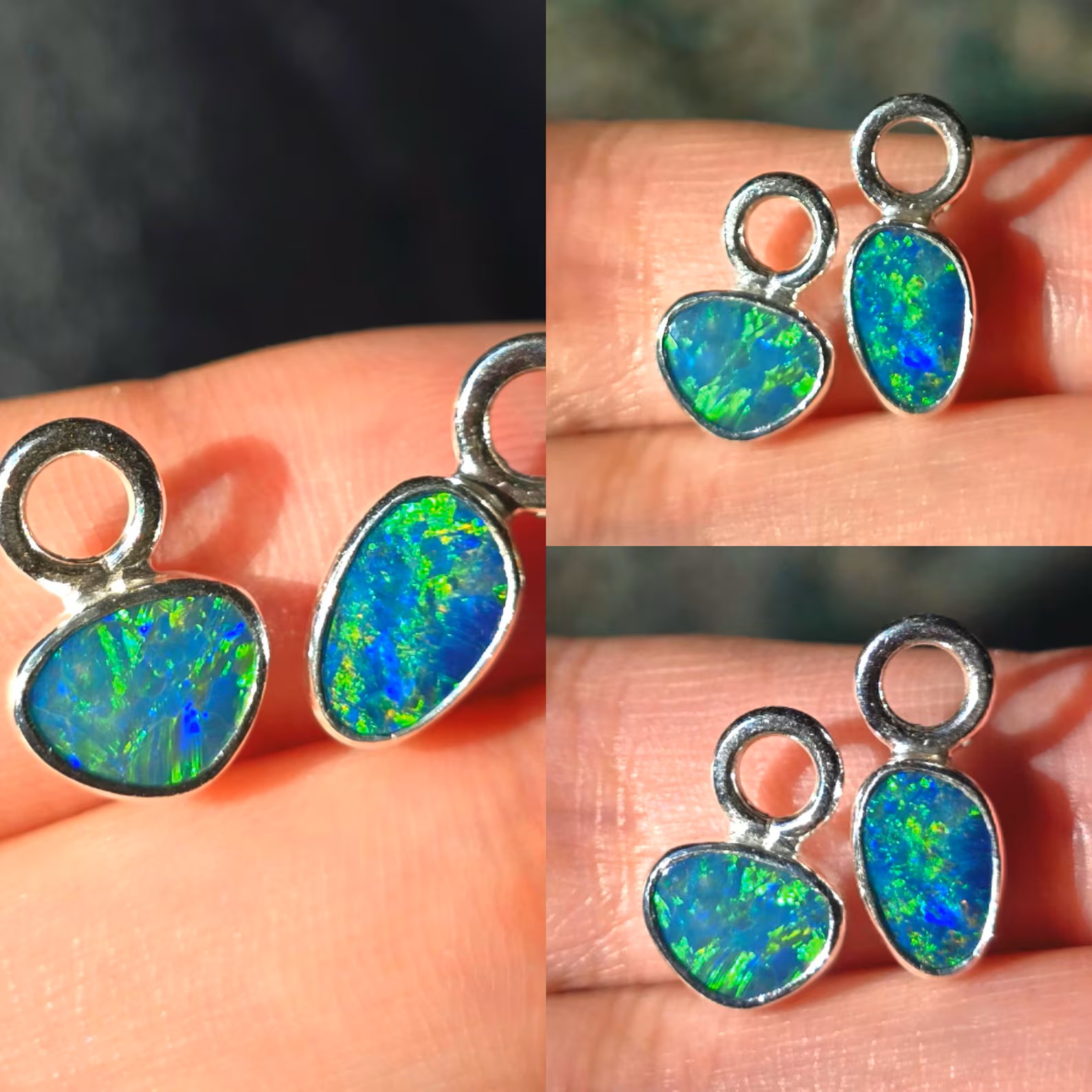 Natural Australian Opal Hoops 925 sterling silver 9 thumbnail 7