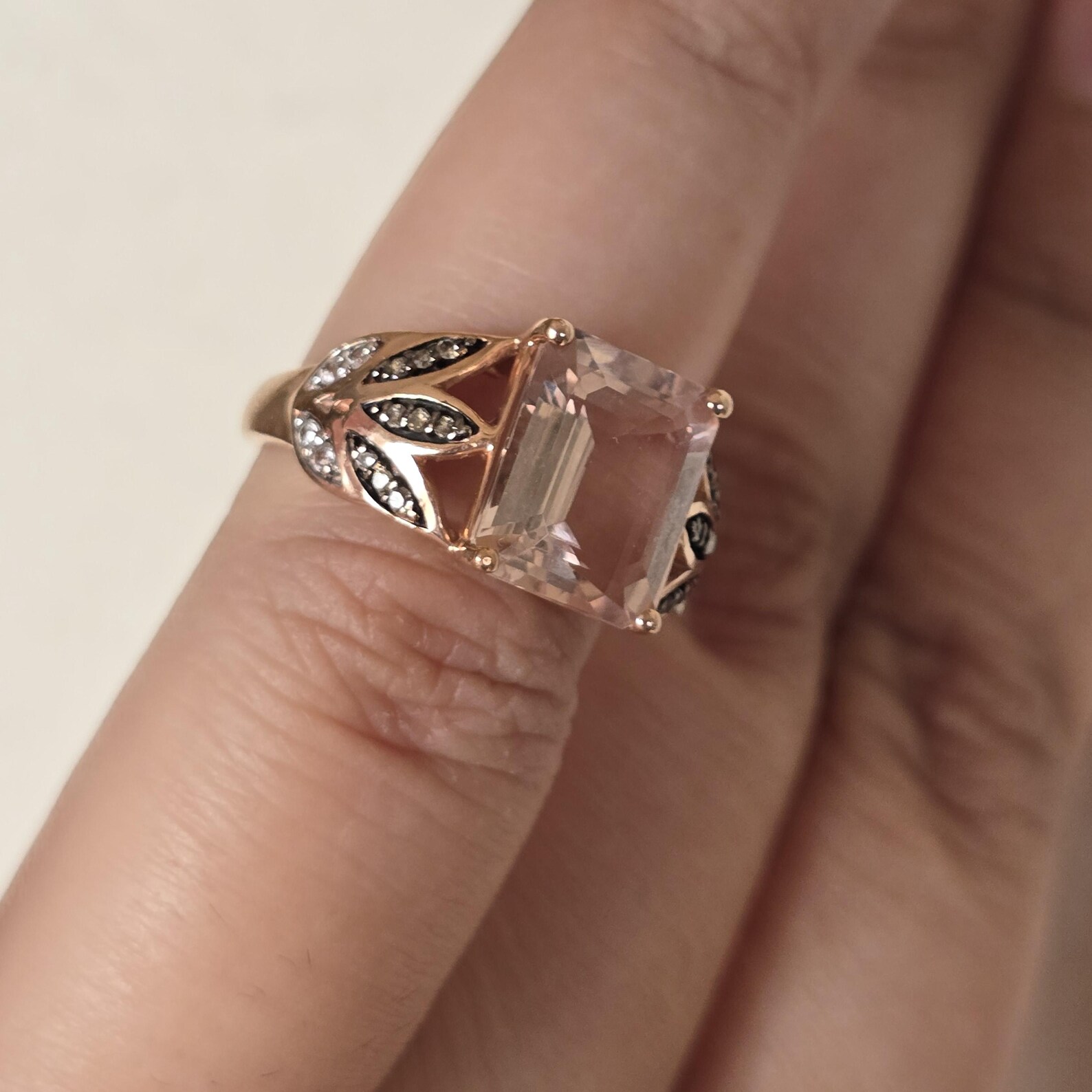 10k Solid Rose Gold Pink Tourmaline ring size 7, Moissanite, Estate Le vian style, Refurbished thumbnail 18
