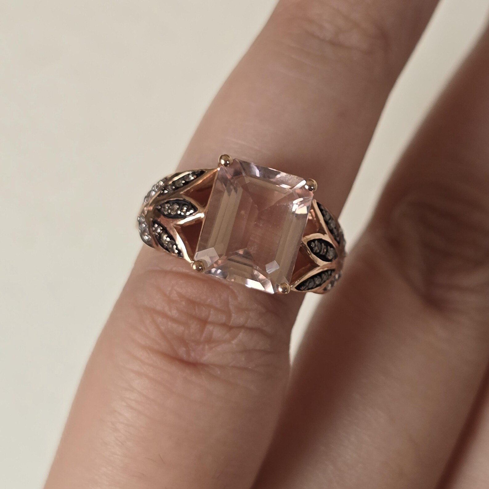 10k Solid Rose Gold Pink Tourmaline ring size 7, Moissanite, Estate Le vian style, Refurbished thumbnail 17