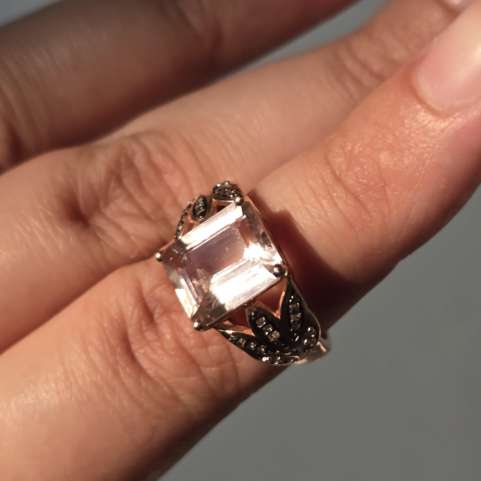 10k Solid Rose Gold Pink Tourmaline ring size 7, Moissanite, Estate Le vian style, Refurbished thumbnail 7