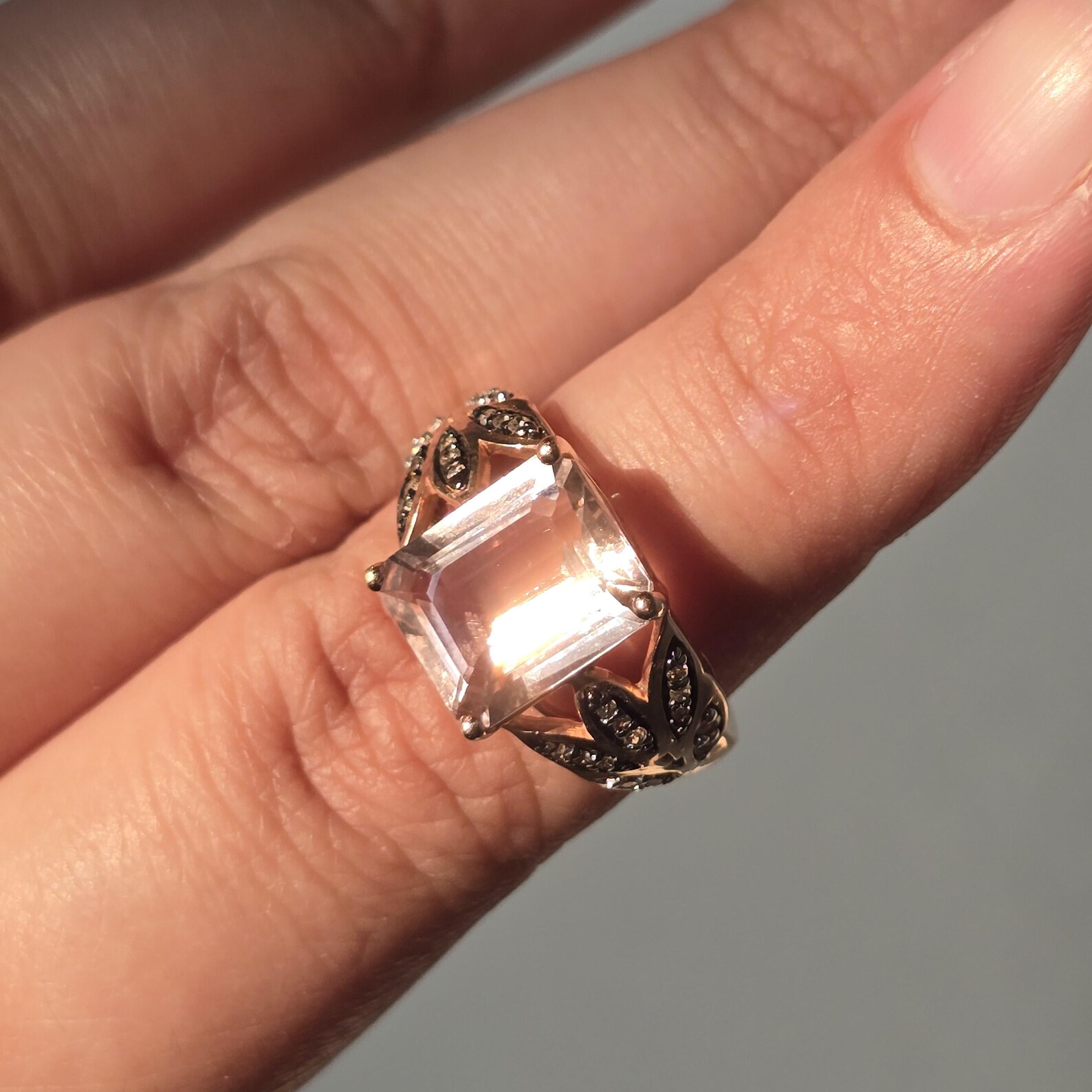 10k Solid Rose Gold Pink Tourmaline ring size 7, Moissanite, Estate Le vian style, Refurbished thumbnail 8