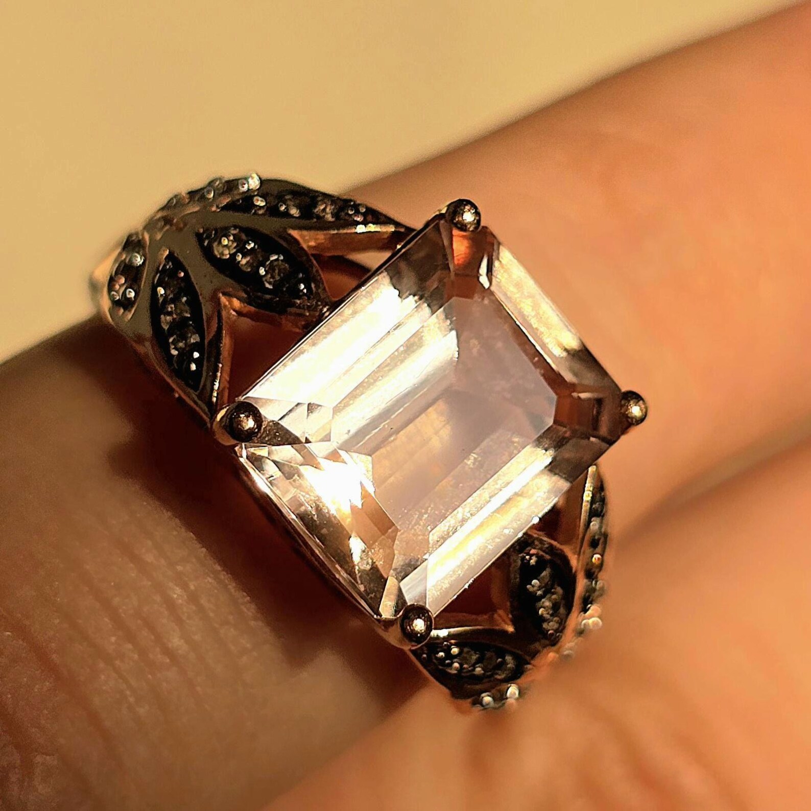 10k Solid Rose Gold Pink Tourmaline ring size 7, Moissanite, Estate Le vian style, Refurbished thumbnail 9