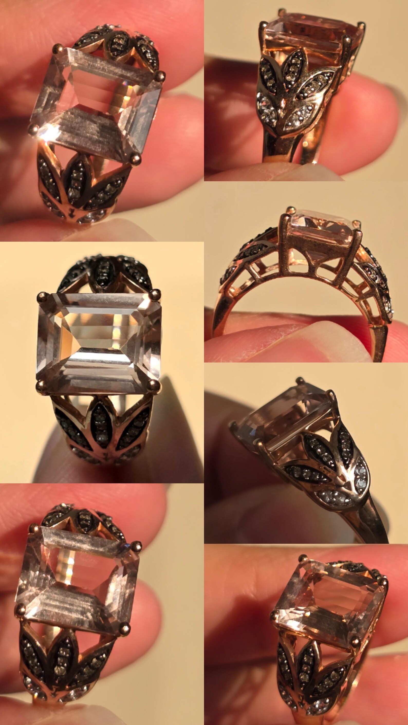 10k Solid Rose Gold Pink Tourmaline ring size 7, Moissanite, Estate Le vian style, Refurbished thumbnail 6