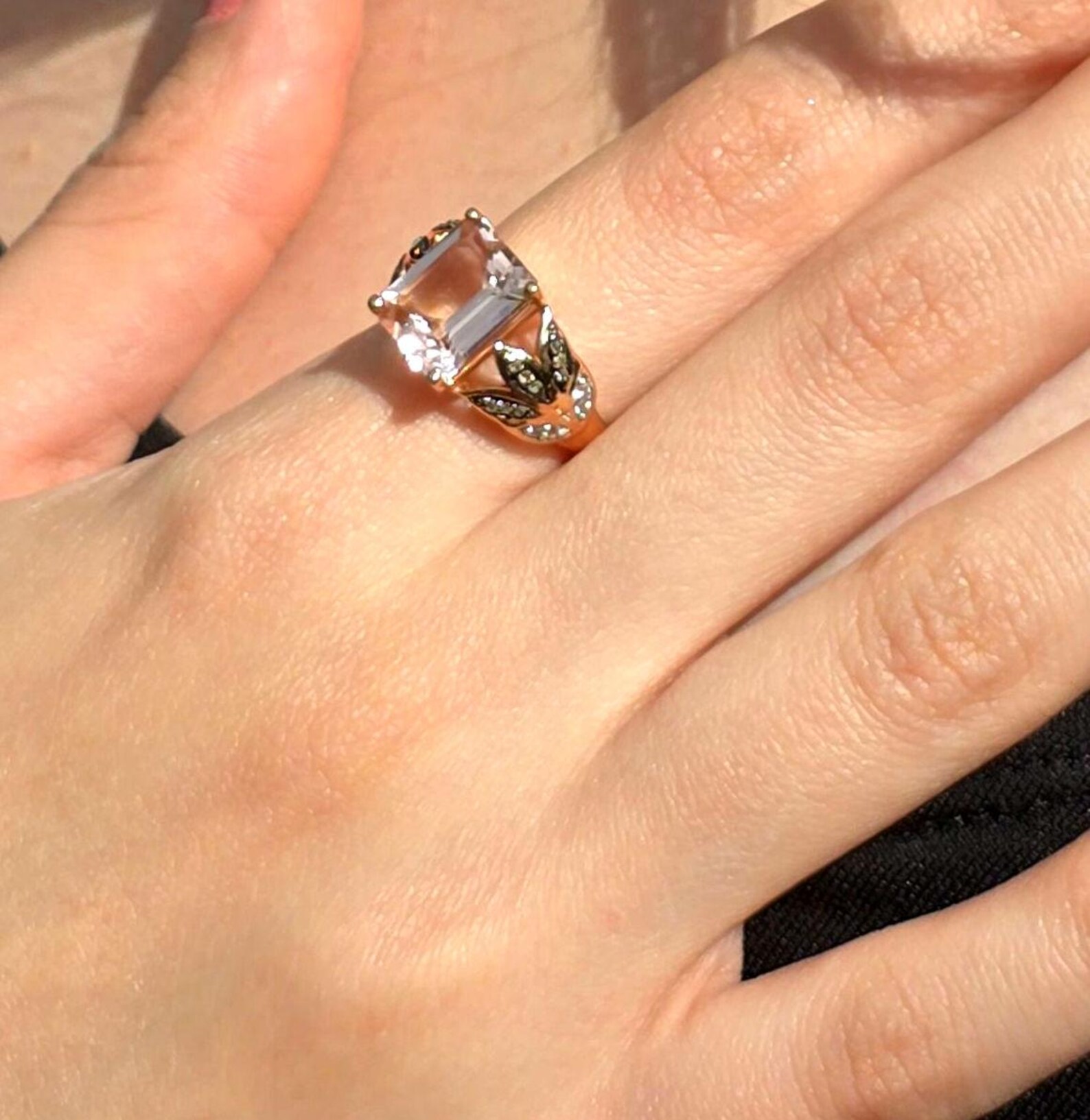 10k Solid Rose Gold Pink Tourmaline ring size 7, Moissanite, Estate Le vian style, Refurbished thumbnail 14