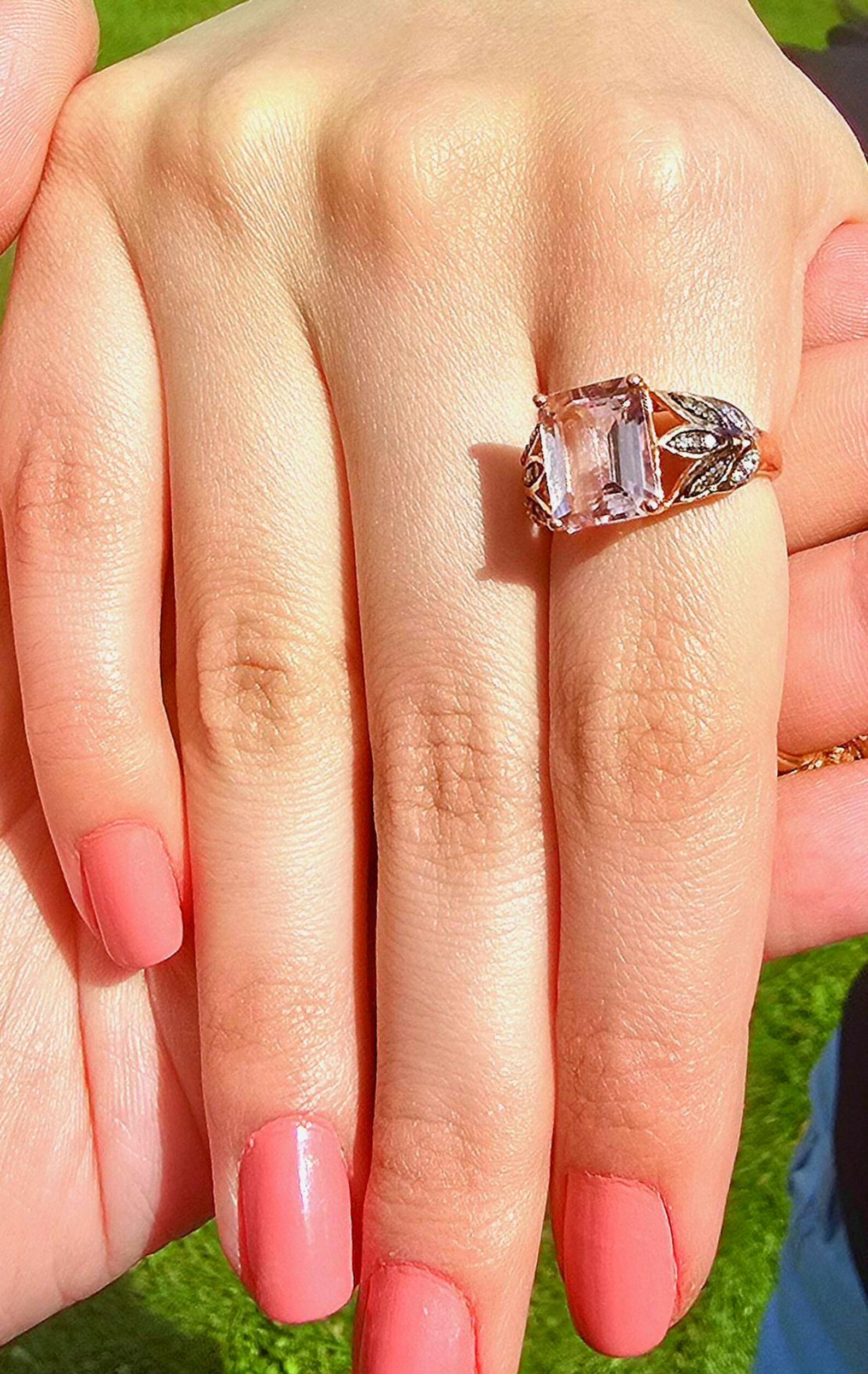 10k Solid Rose Gold Pink Tourmaline ring size 7, Moissanite, Estate Le vian style, Refurbished thumbnail 10