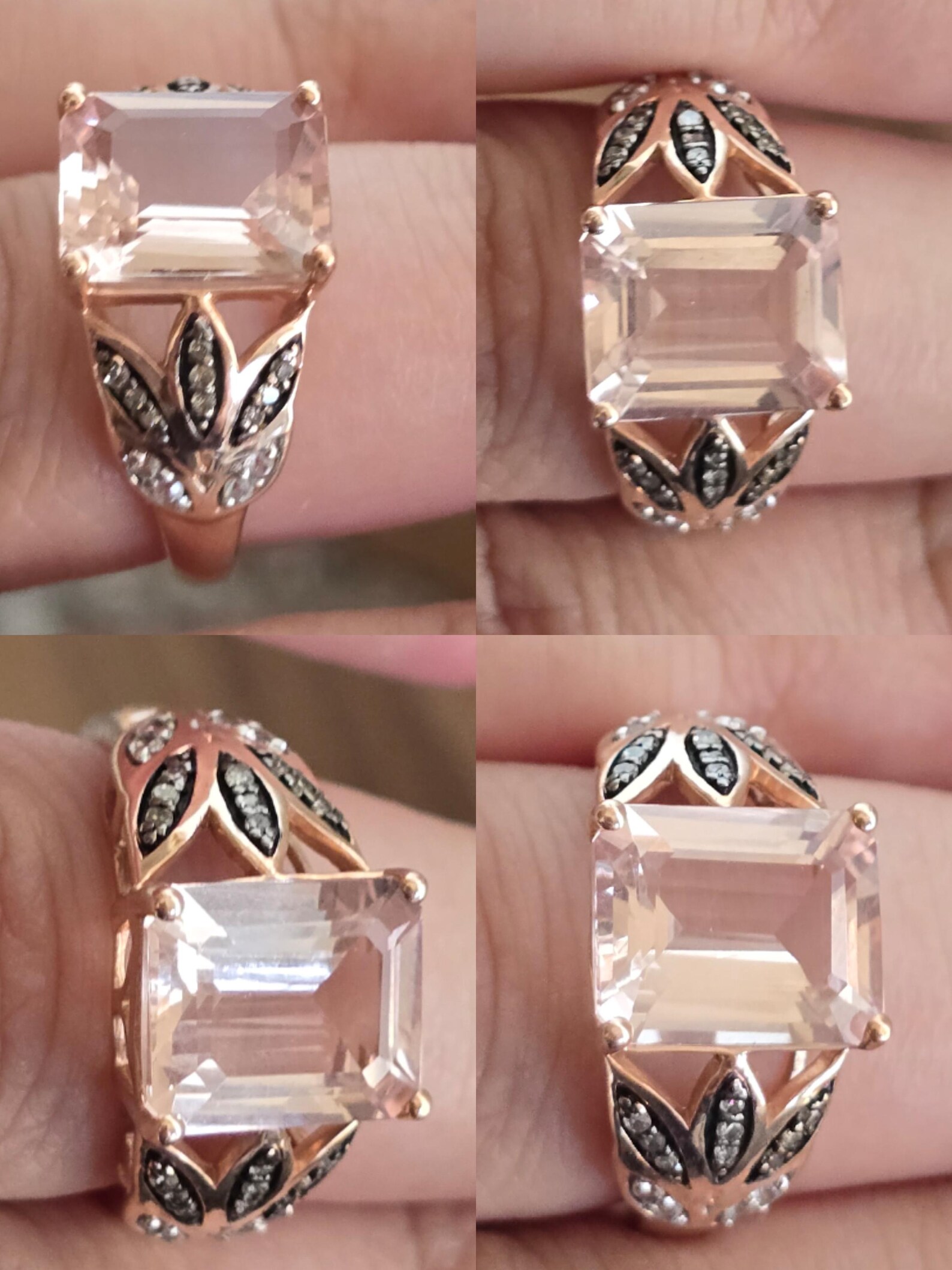10k Solid Rose Gold Pink Tourmaline ring size 7, Moissanite, Estate Le vian style, Refurbished thumbnail 11