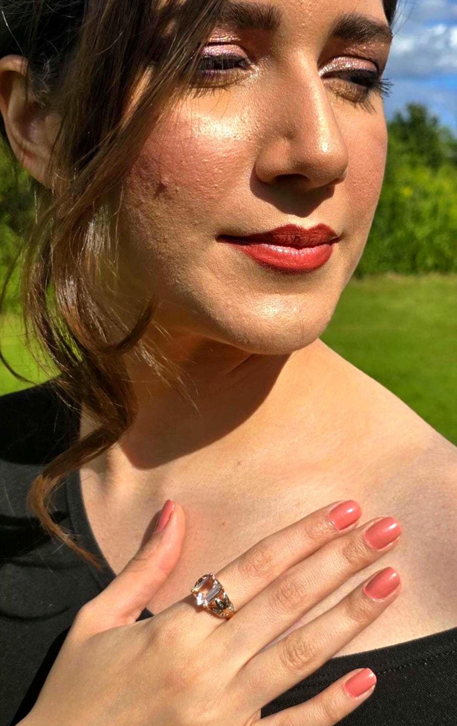 10k Solid Rose Gold Pink Tourmaline ring size 7, Moissanite, Estate Le vian style, Refurbished thumbnail 5