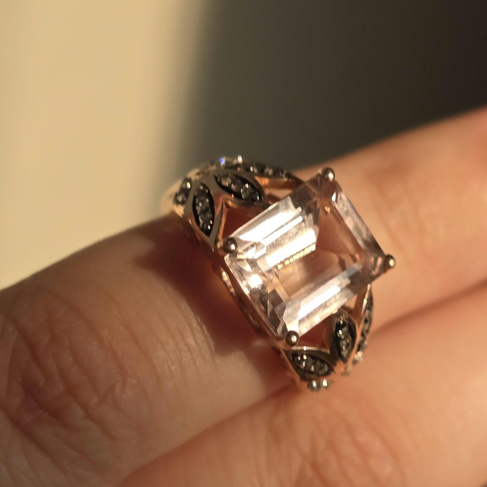 10k Solid Rose Gold Pink Tourmaline ring size 7, Moissanite, Estate Le vian style, Refurbished thumbnail 13