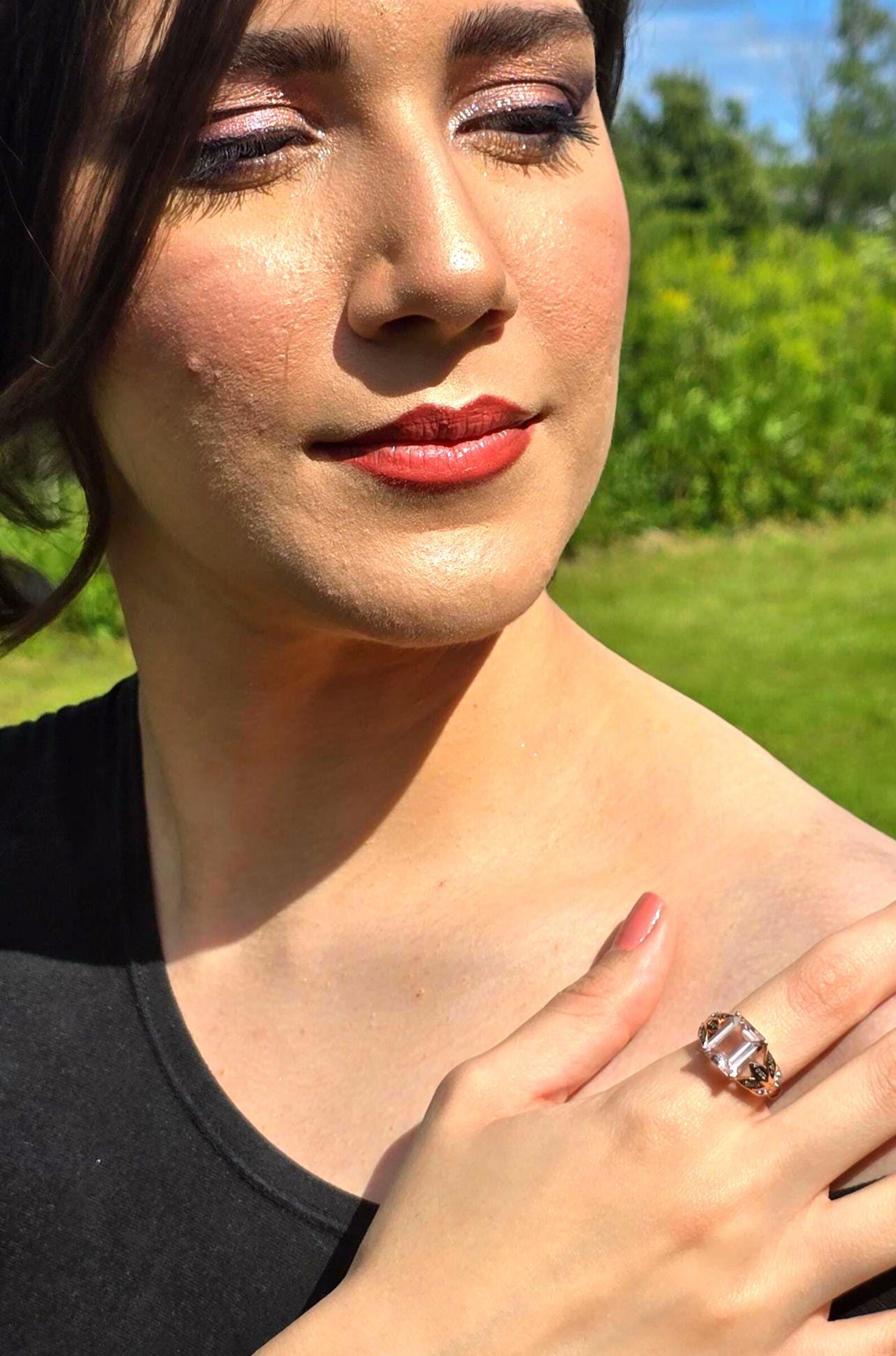 10k Solid Rose Gold Pink Tourmaline ring size 7, Moissanite, Estate Le vian style, Refurbished thumbnail 15